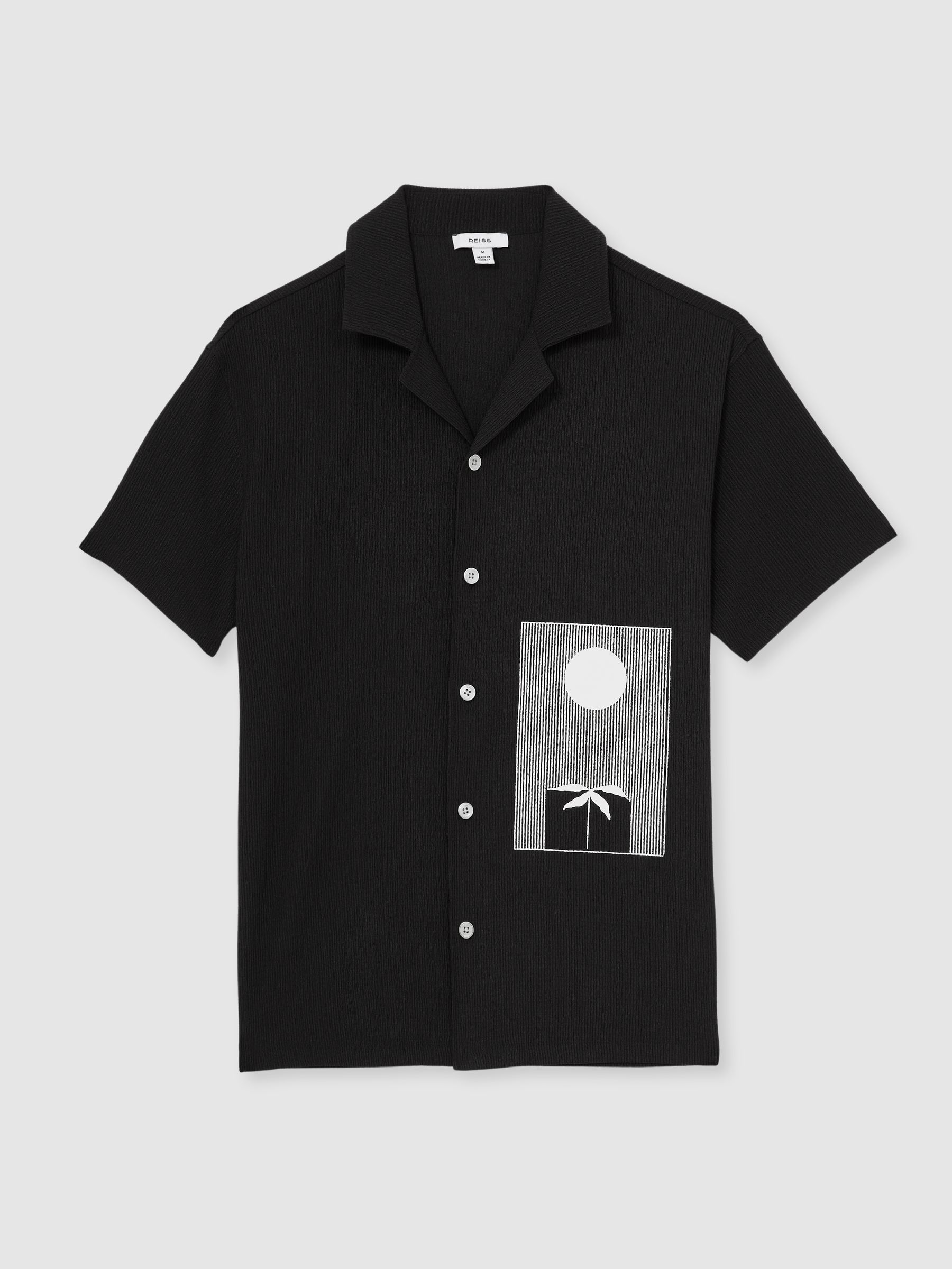 Graphic Print Cuban-Collar Shirt in Black - Image 2 of 6