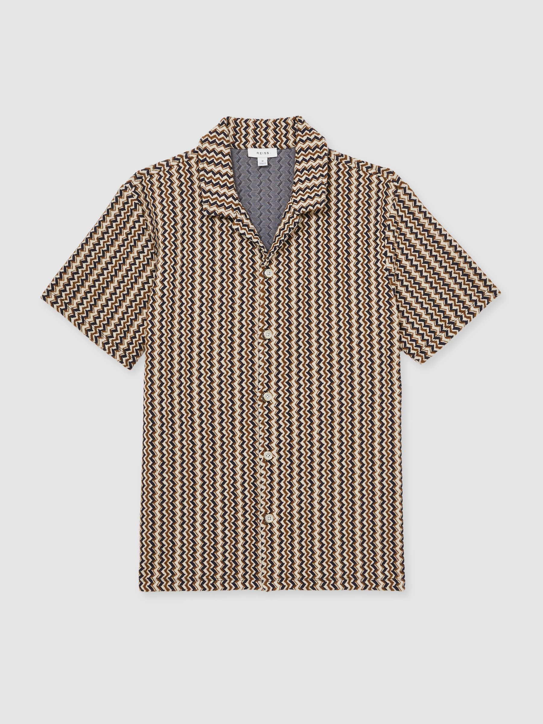 Zig-Zag Knit Cuban-Collar Shirt in Tobacco Brown - Image 2 of 6