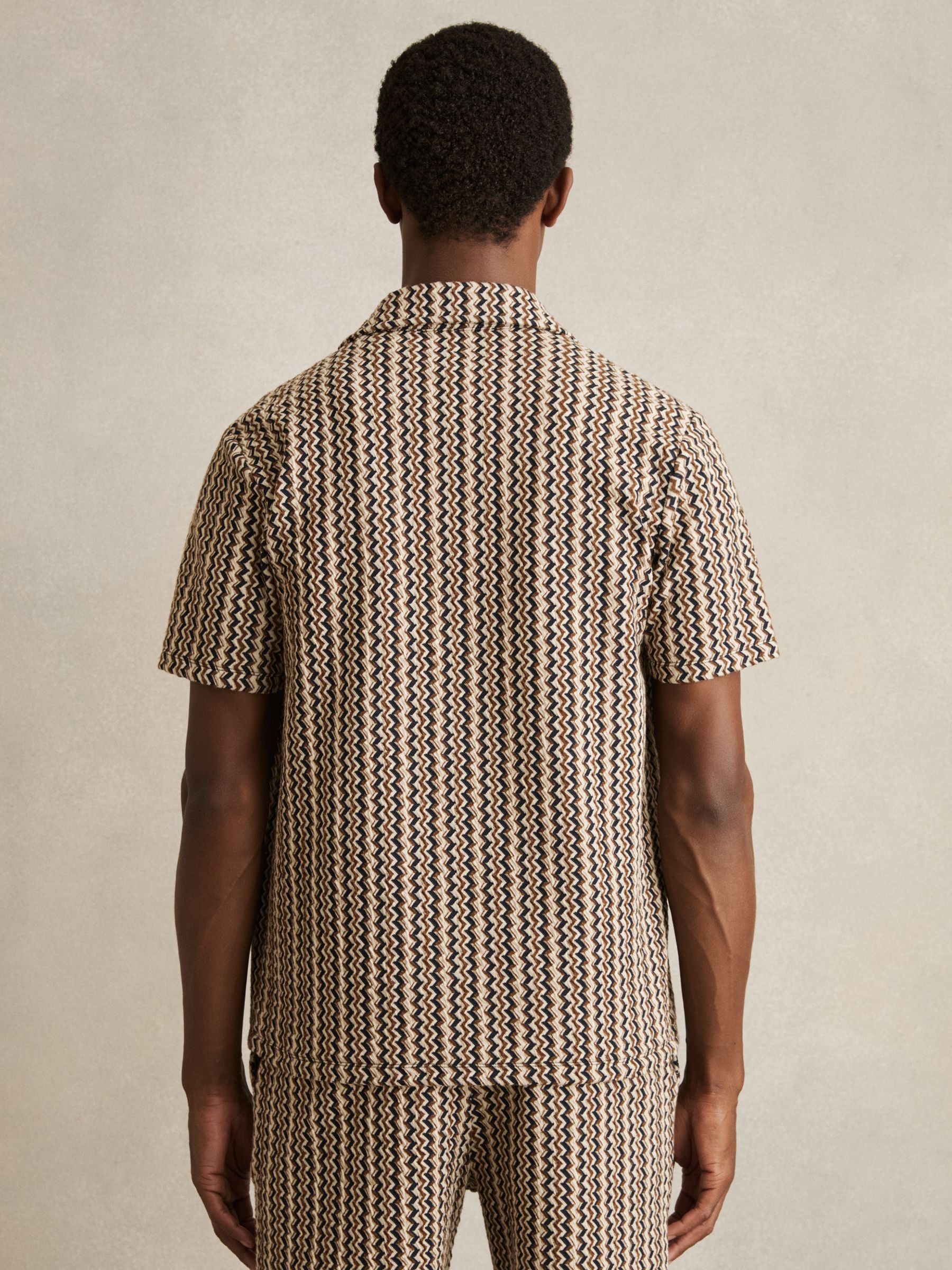 Zig-Zag Knit Cuban-Collar Shirt in Tobacco Brown - Image 5 of 6