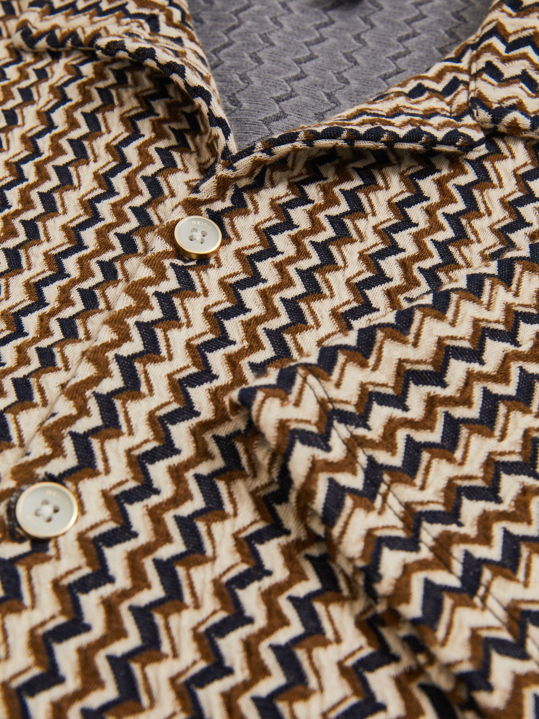 Zig-Zag Knit Cuban-Collar Shirt in Tobacco Brown - Image 6 of 6