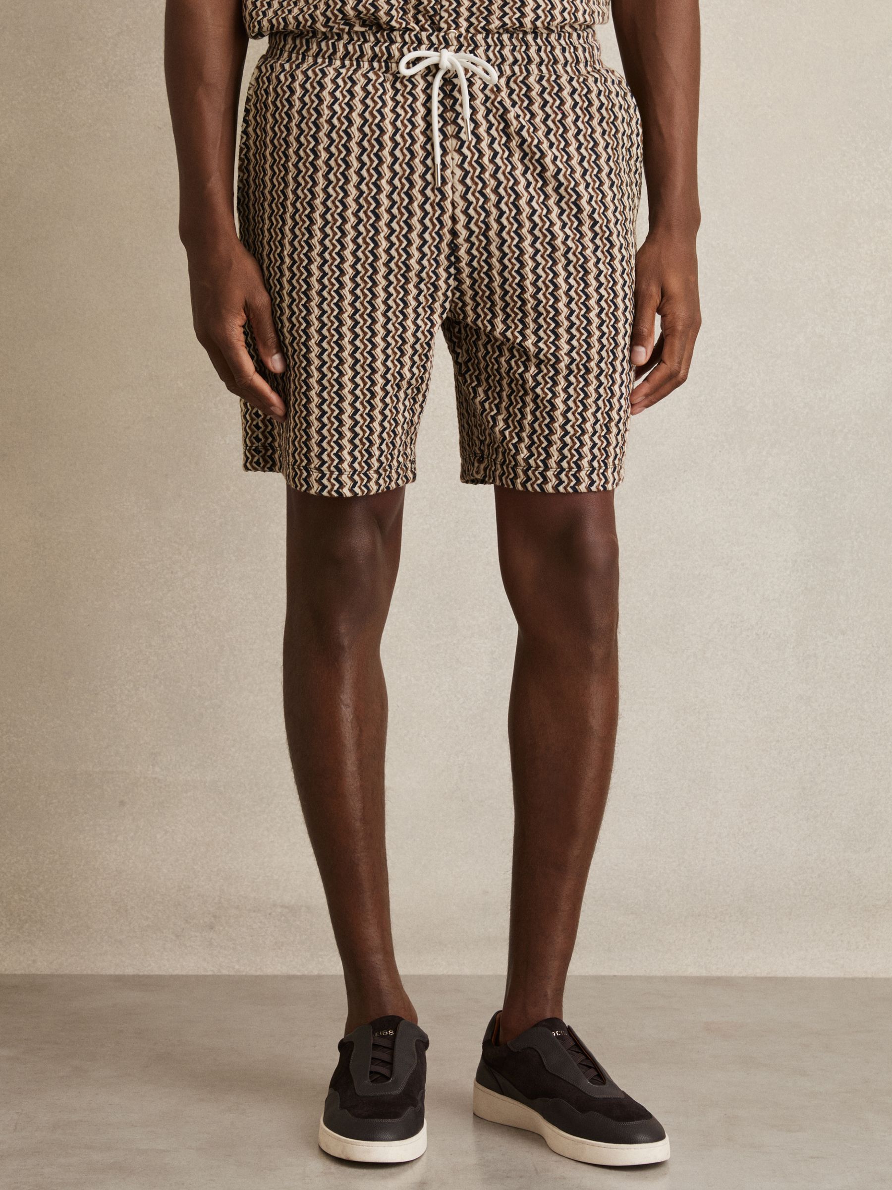 Zig-Zag Knit Drawstring Shorts in Tobacco Brown - Image 4 of 6