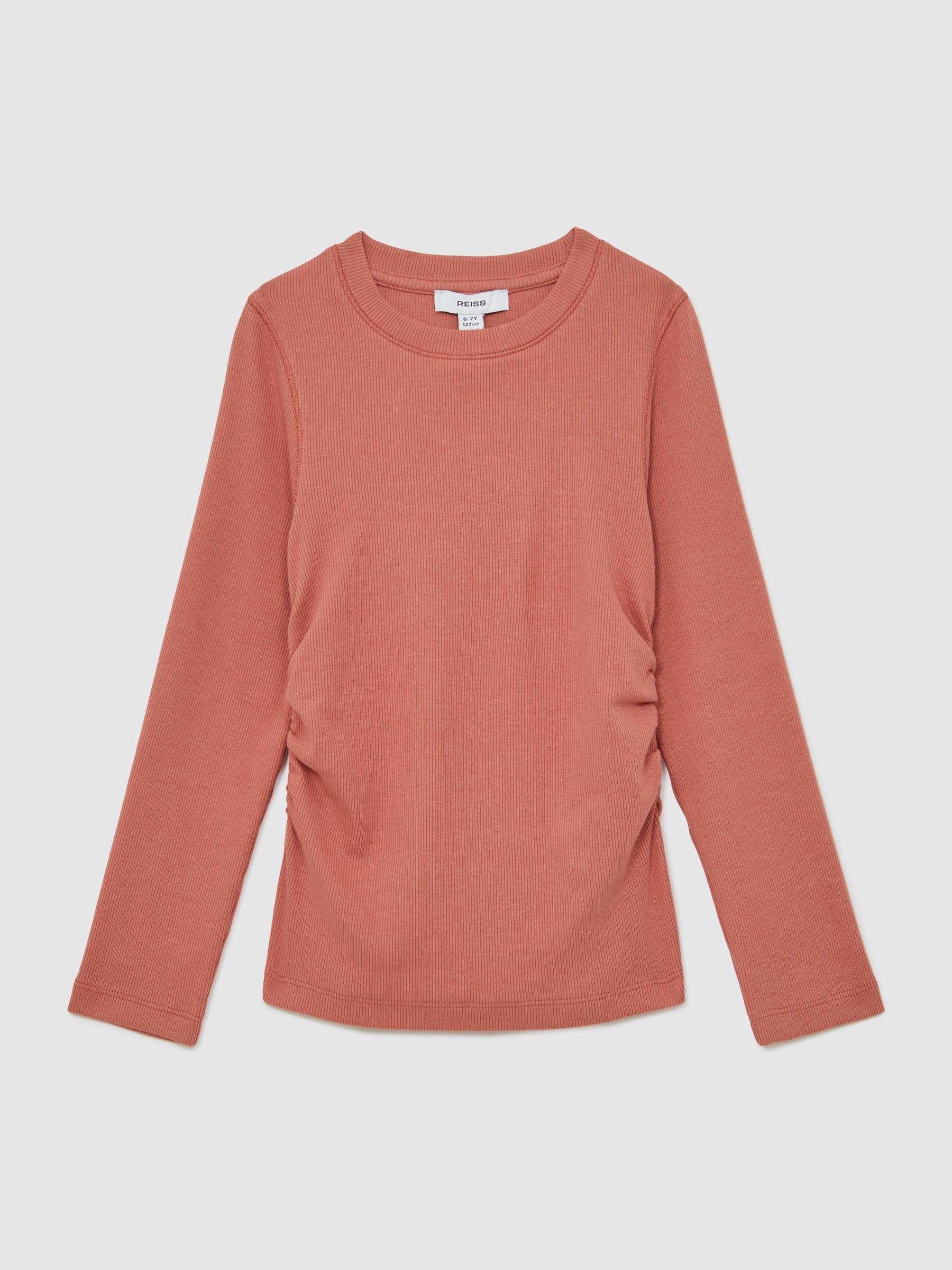 4-9 yrs Cotton Ruched Long-Sleeve T-Shirt with Stretch in Rose - Image 2 of 4