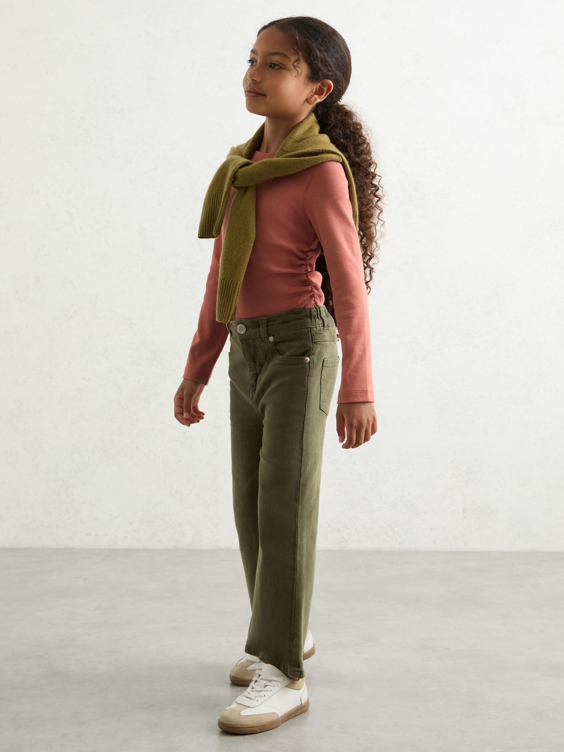 4-9 yrs Cotton Ruched Long-Sleeve T-Shirt with Stretch in Rose - Image 3 of 4