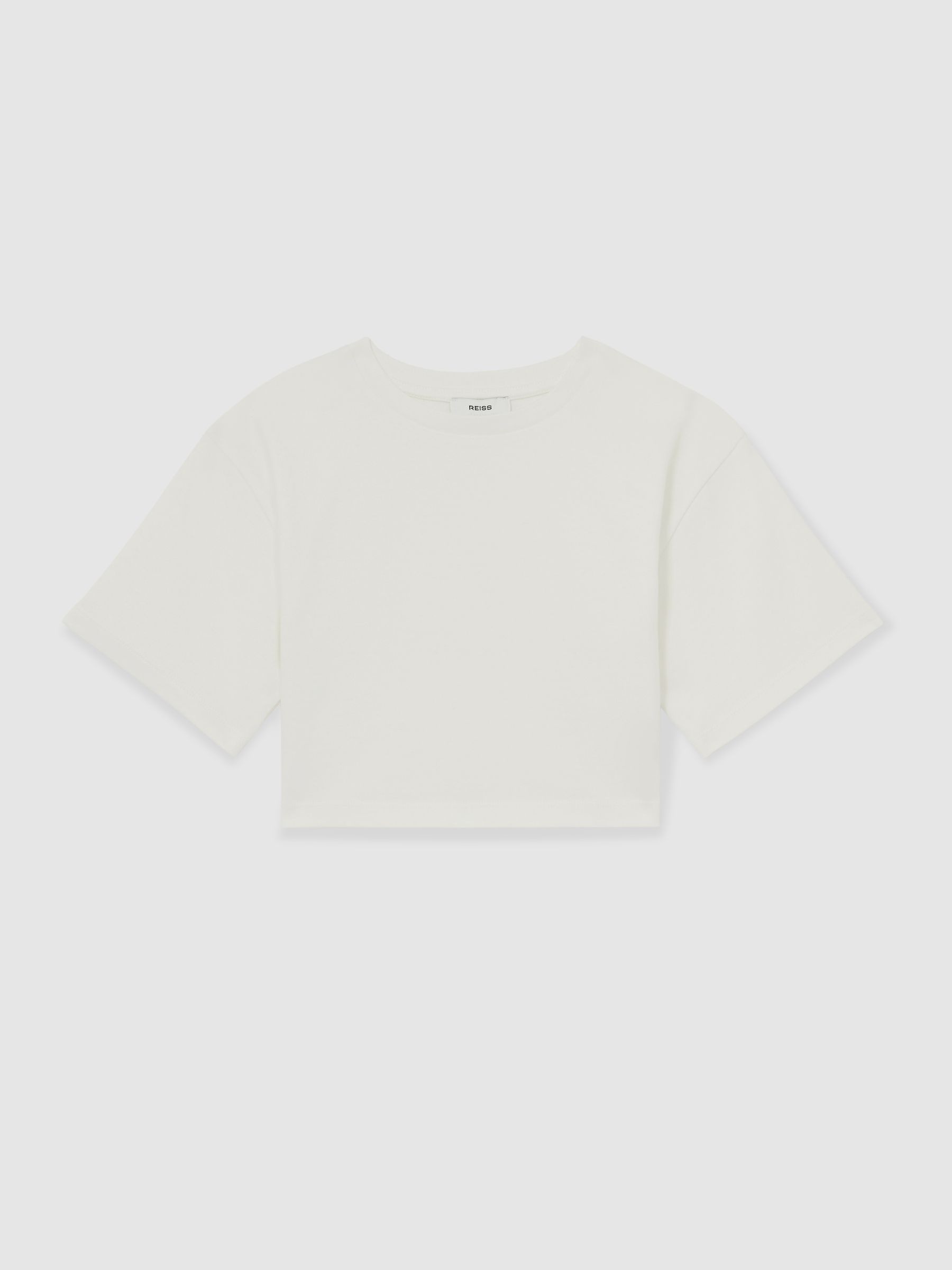 3-9 yrs Cotton Oversized Cropped T-Shirt in Ivory - Image 2 of 4