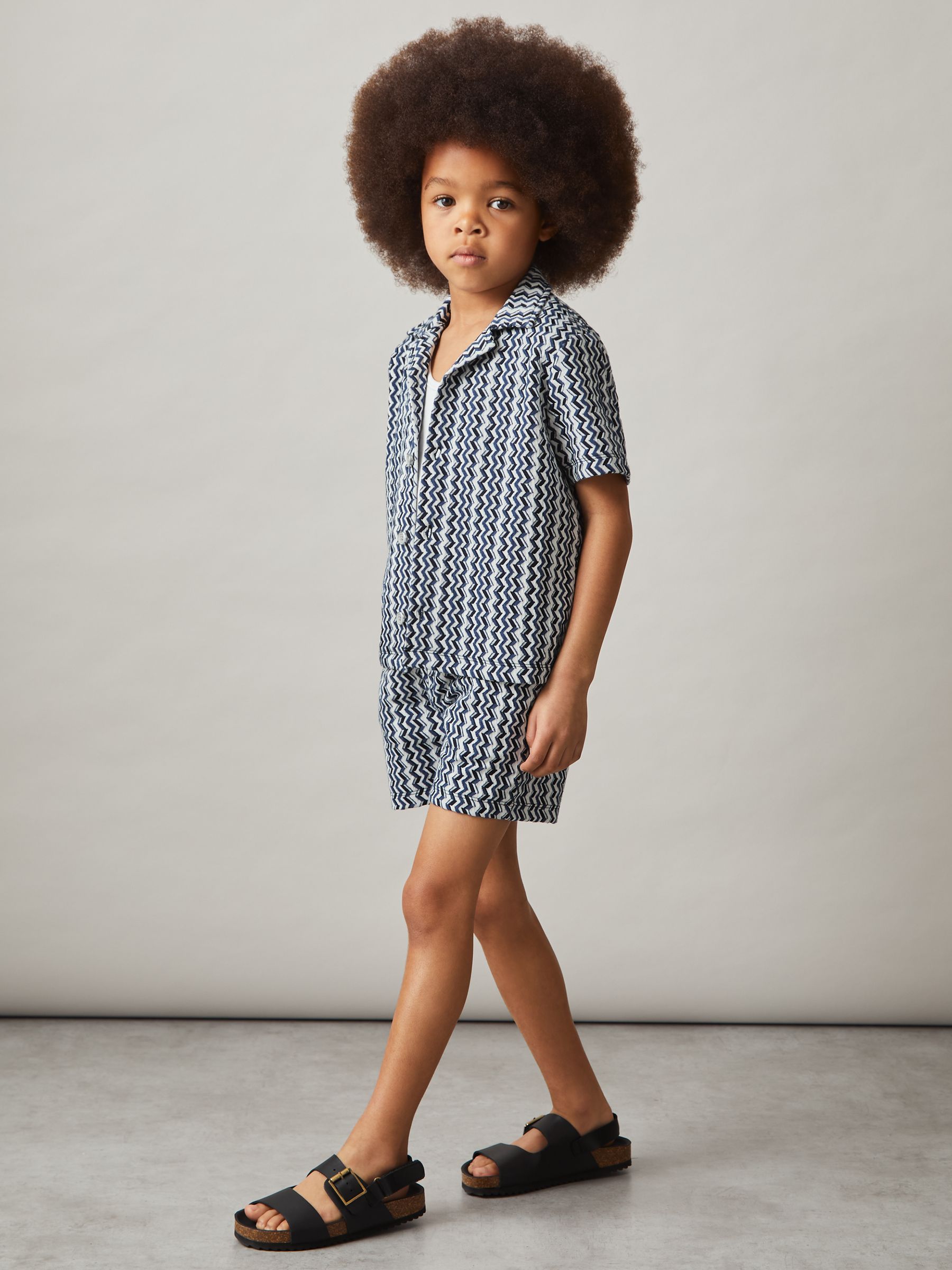 13-14 yrs Zig-Zag Knit Drawstring Shorts in Blue - Image 4 of 5