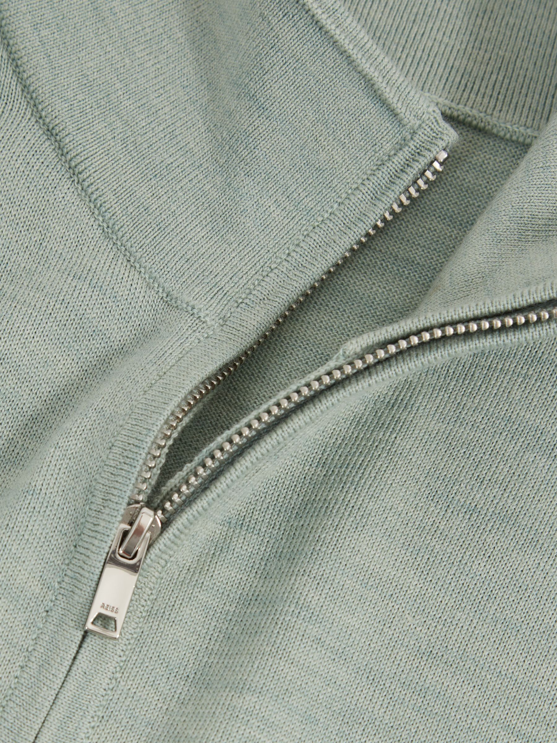 Merino Wool Half-Zip Funnel Neck Jumper in Sage Green Melange - Image 6 of 6