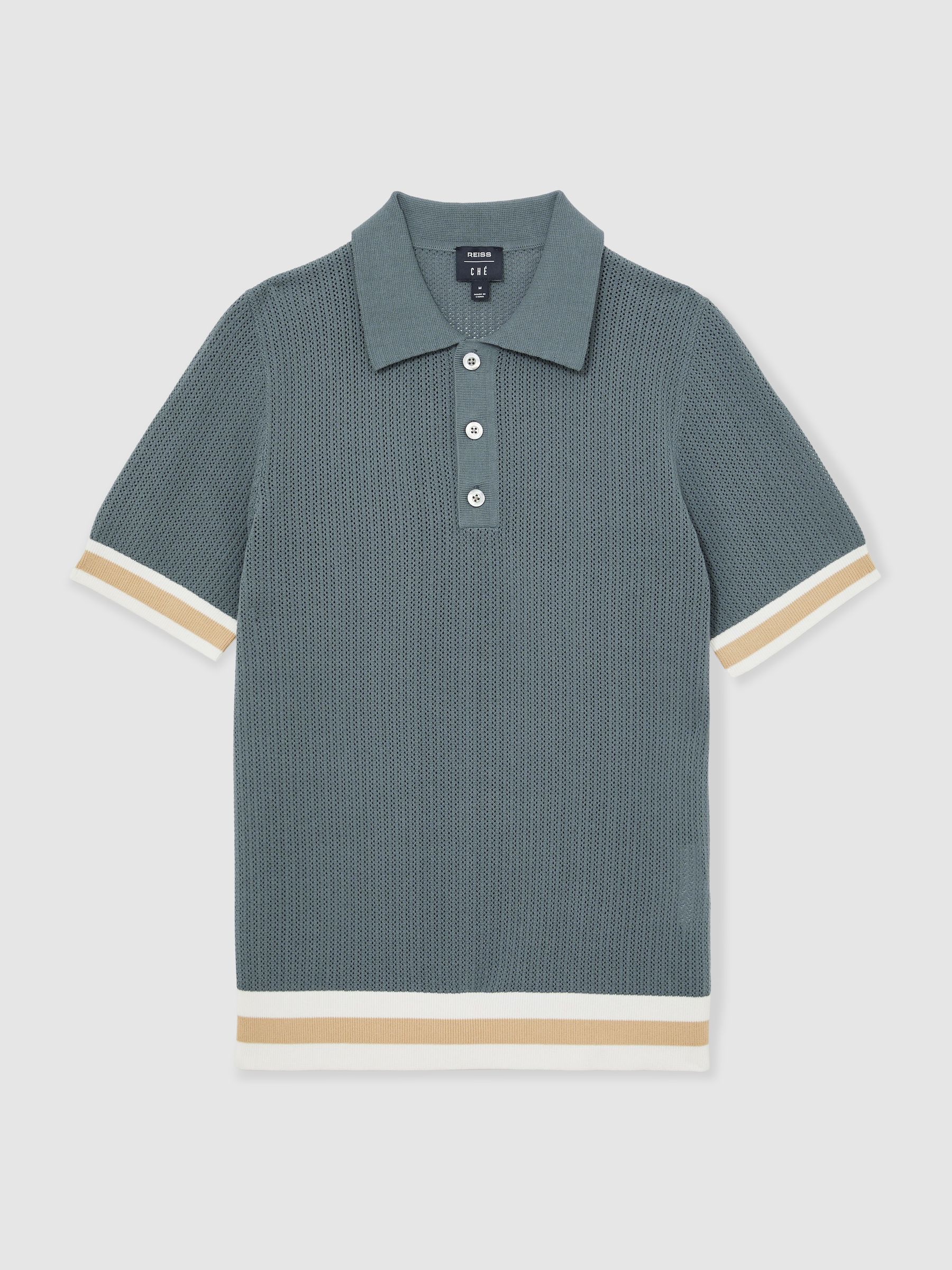 Reiss | Ché Cotton Knit Polo Shirt in Airforce Blue - Image 2 of 6