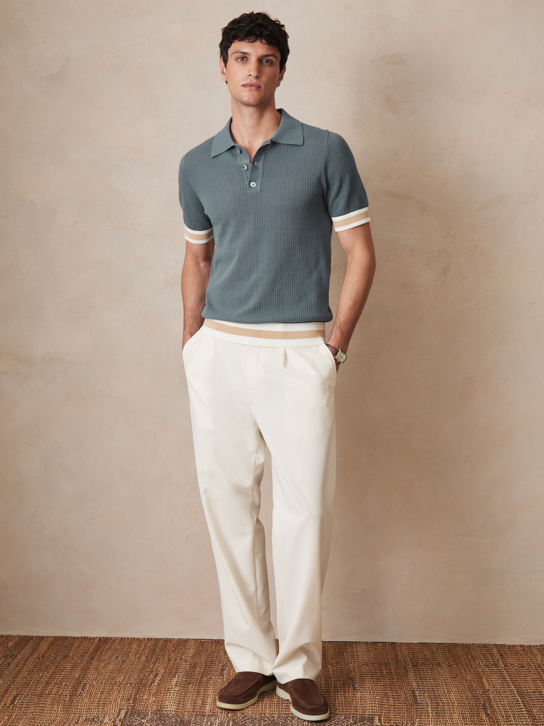 Reiss | Ché Cotton Knit Polo Shirt in Airforce Blue - Image 3 of 6