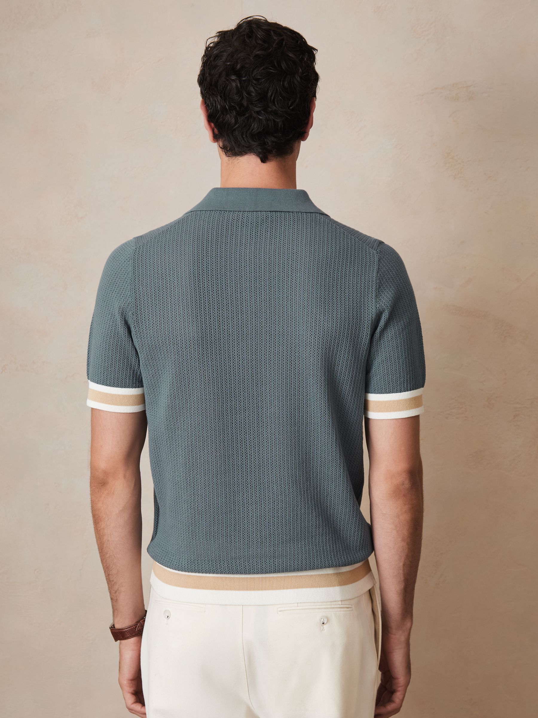 Reiss | Ché Cotton Knit Polo Shirt in Airforce Blue - Image 5 of 6