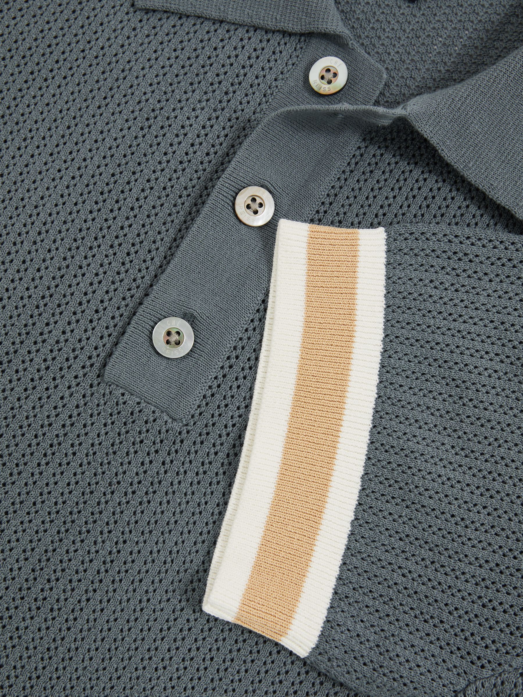 Reiss | Ché Cotton Knit Polo Shirt in Airforce Blue - Image 6 of 6