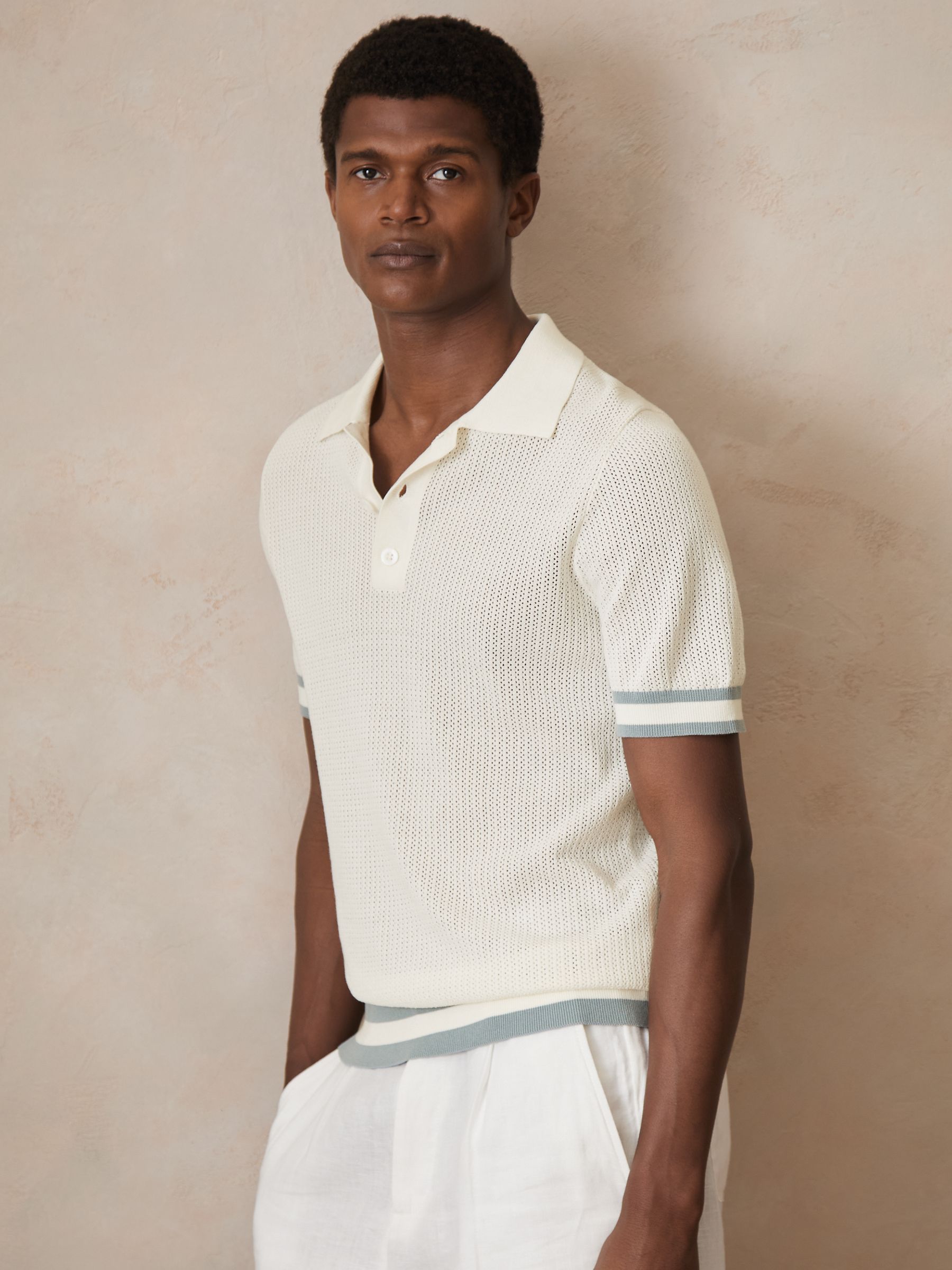 Reiss | Ché Cotton Knit Polo Shirt in White - Image 3 of 7