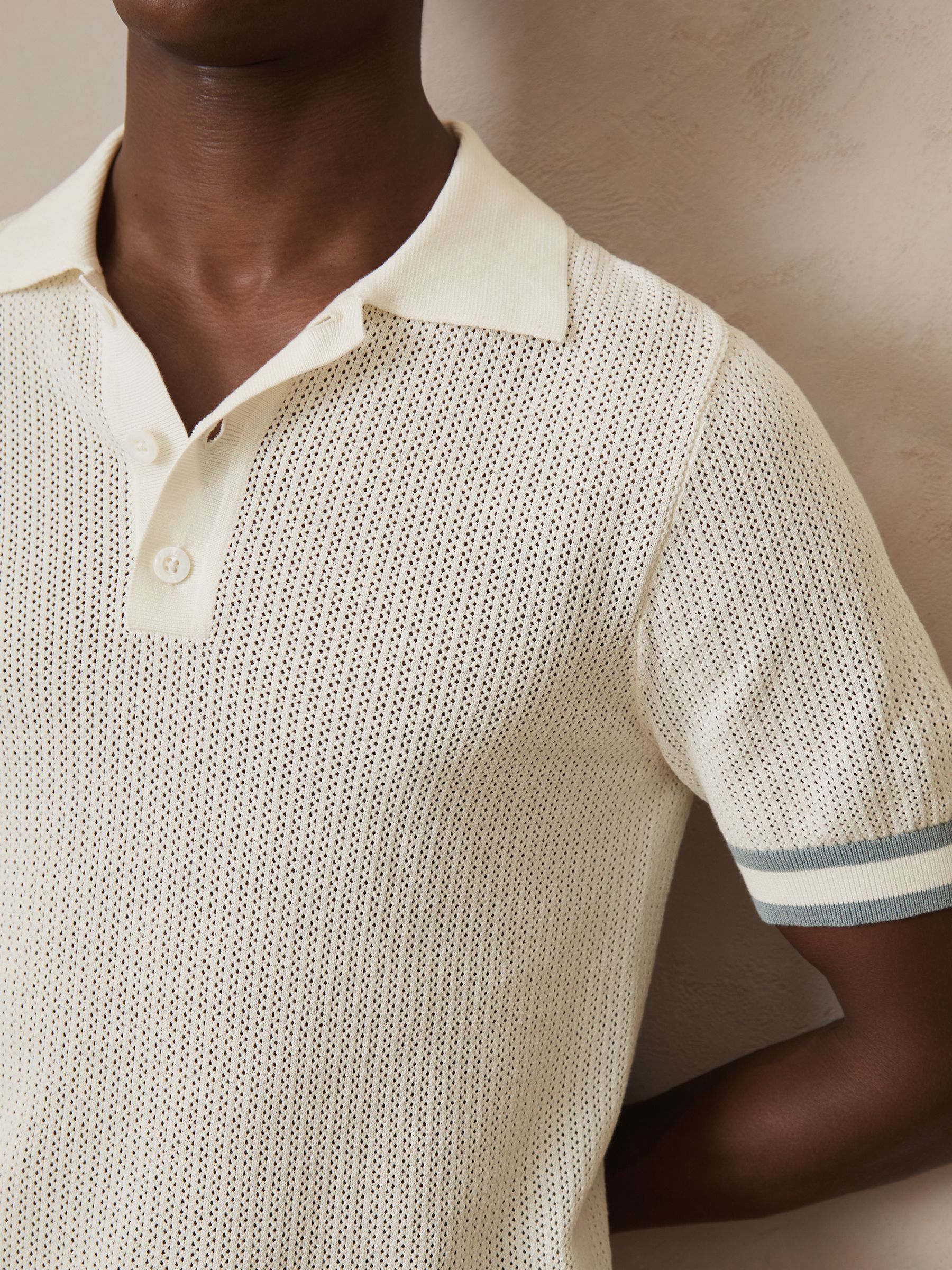 Reiss | Ché Cotton Knit Polo Shirt in White - Image 4 of 7