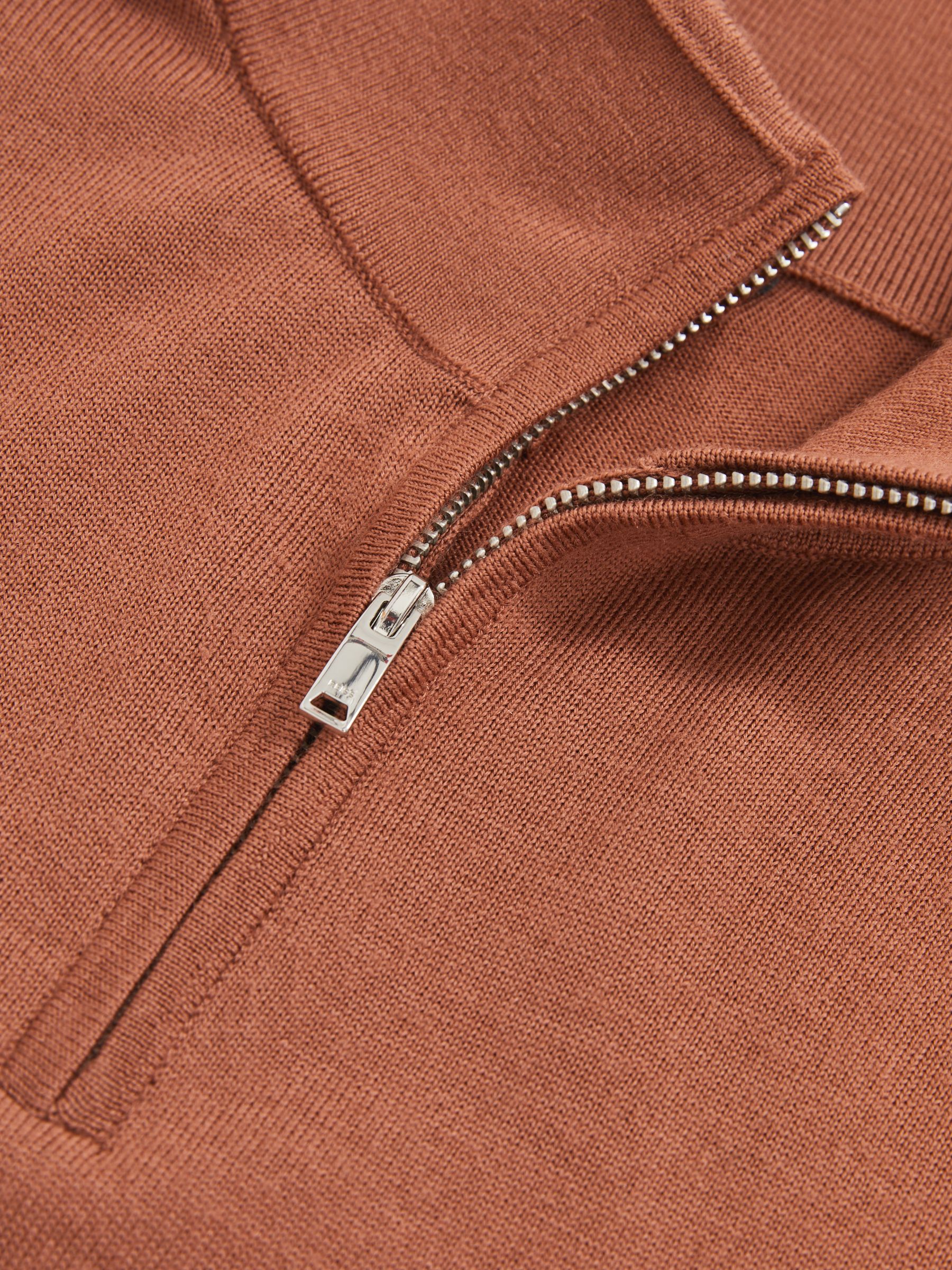 Merino Wool Half-Zip Funnel Neck Jumper in Cinnamon Brown - Image 6 of 6