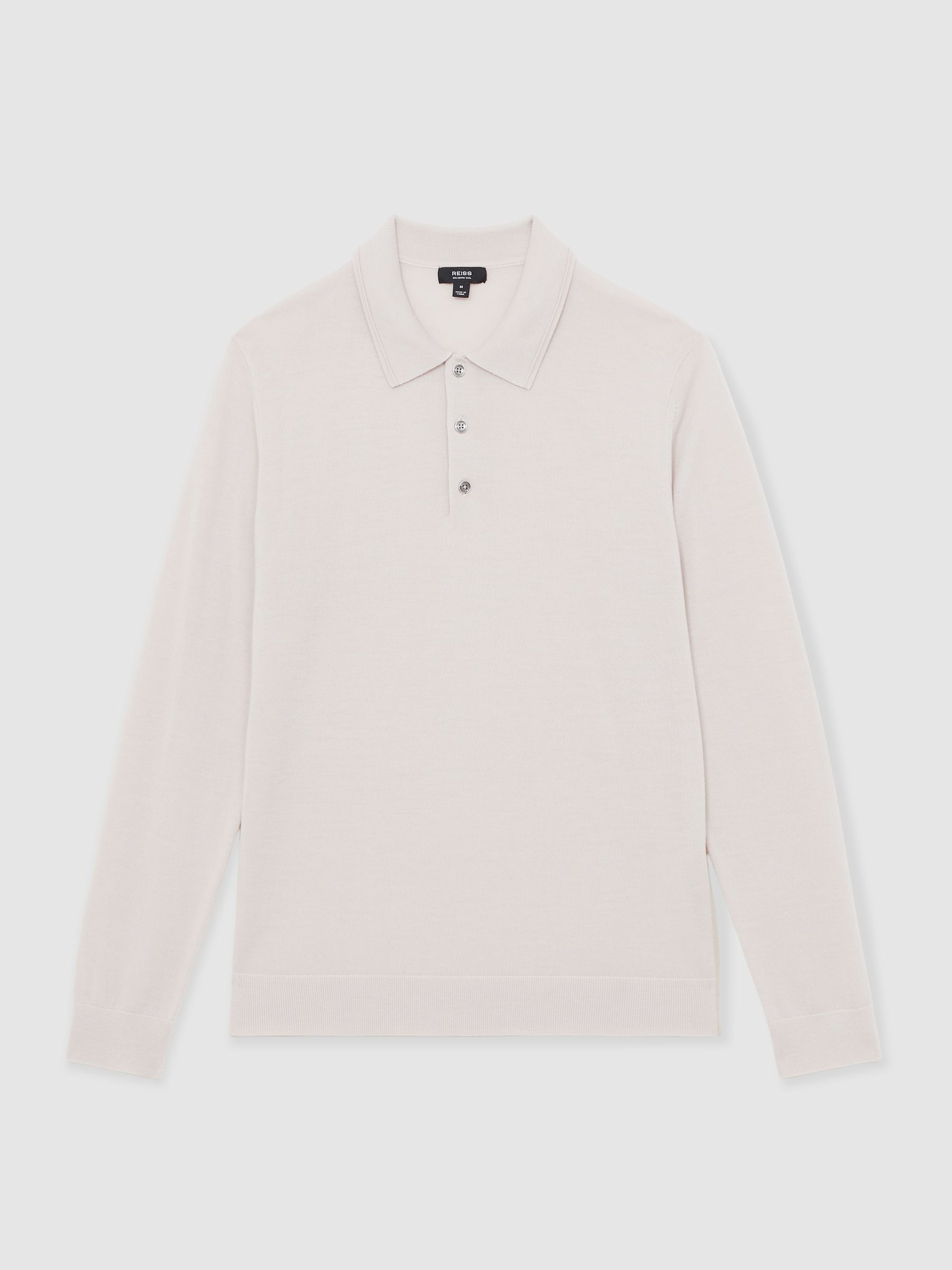 Merino Wool Long-Sleeve Polo Shirt in Beige - Image 2 of 5