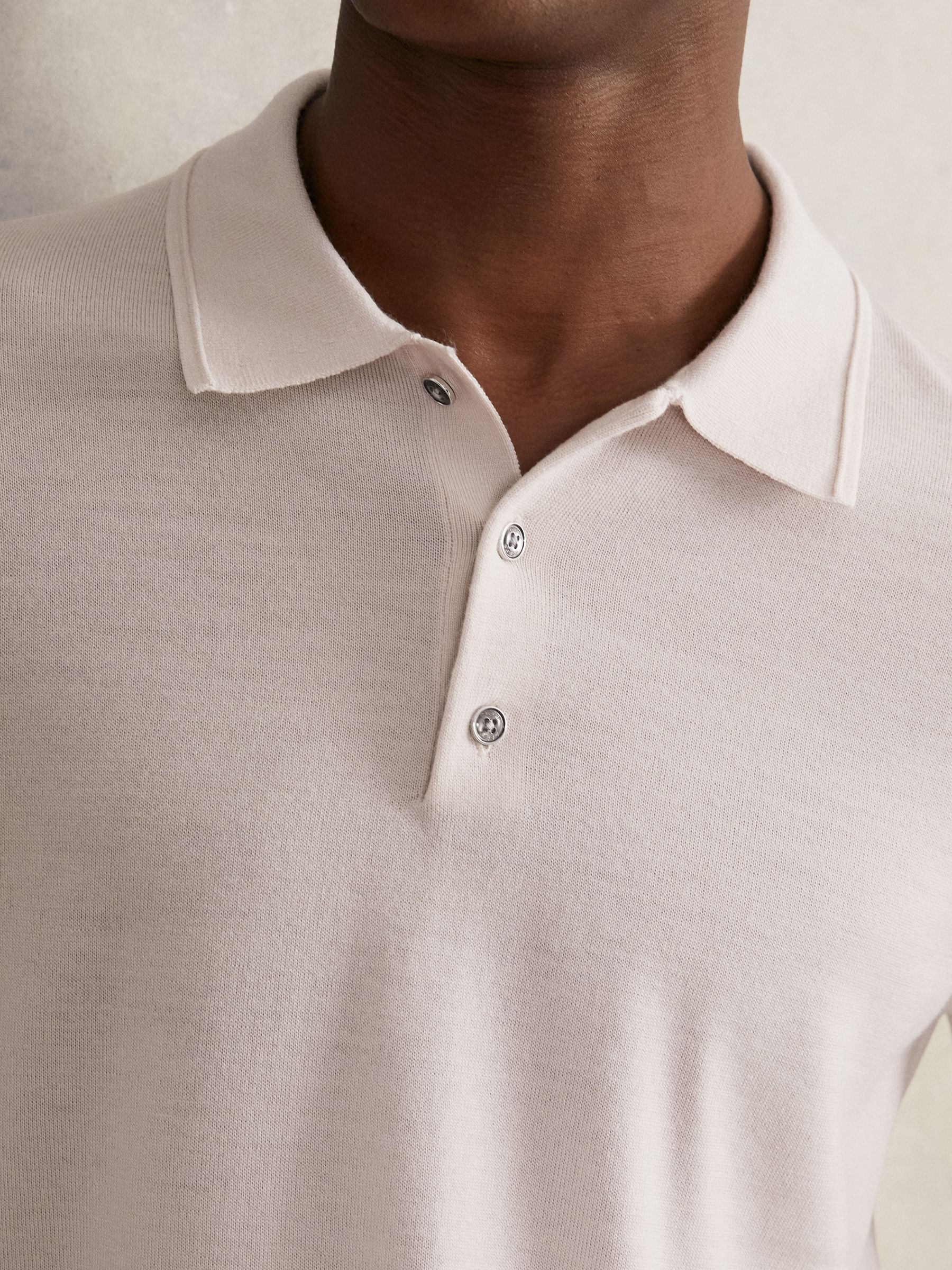 Merino Wool Long-Sleeve Polo Shirt in Beige - Image 3 of 5