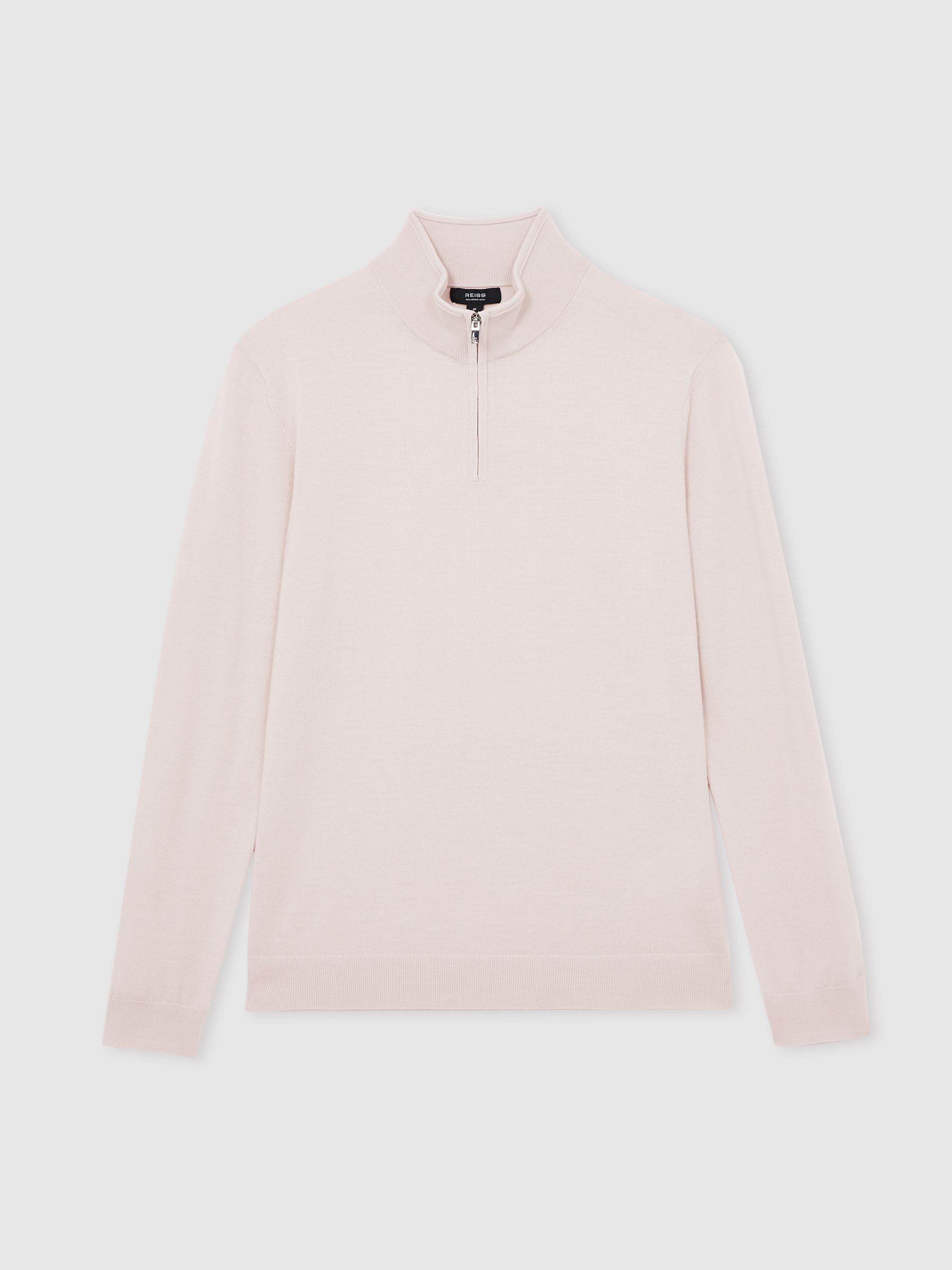 Merino Wool Half-Zip Funnel Neck Jumper in Beige - Image 2 of 7