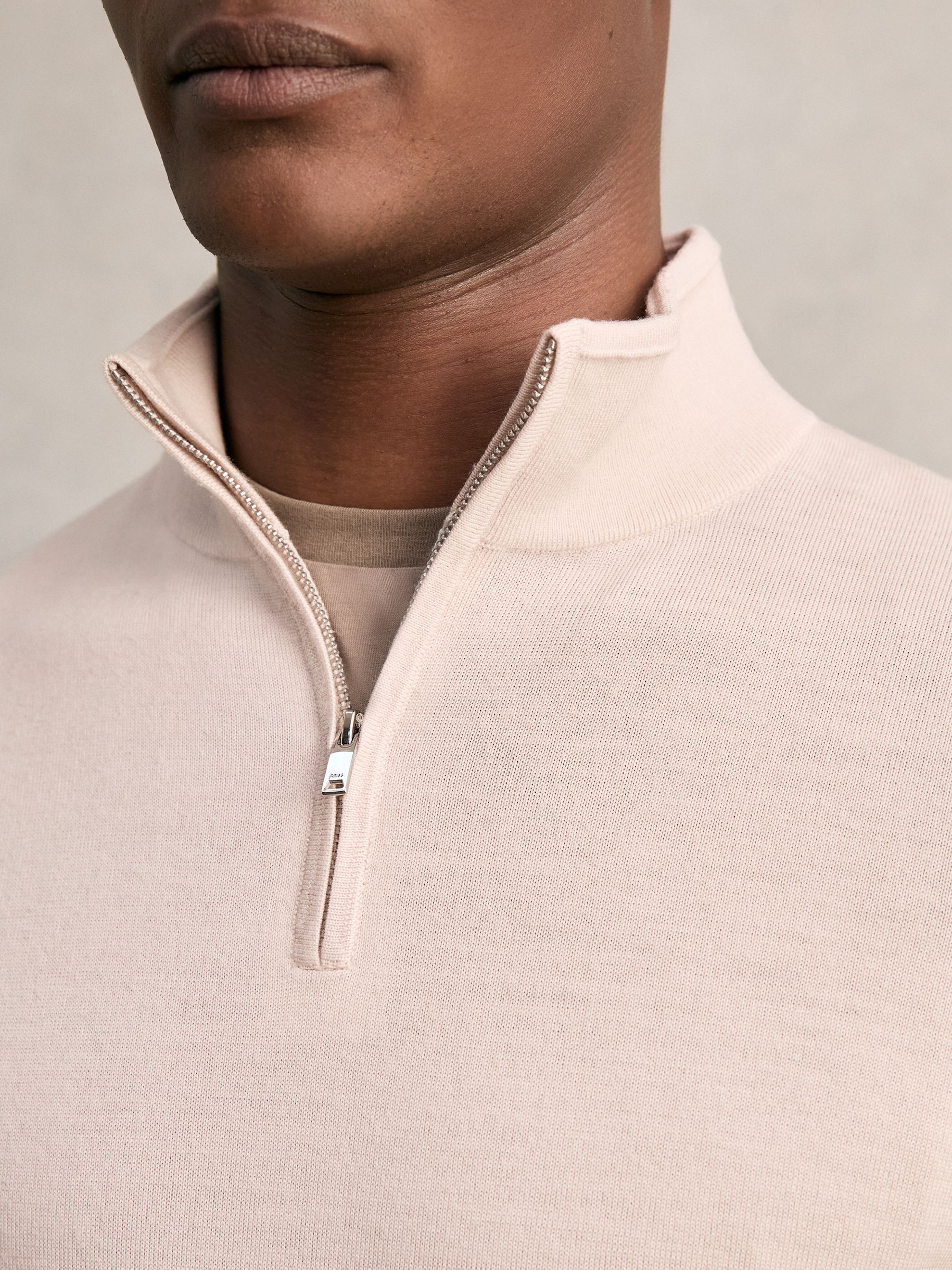 Merino Wool Half-Zip Funnel Neck Jumper in Beige - Image 4 of 7