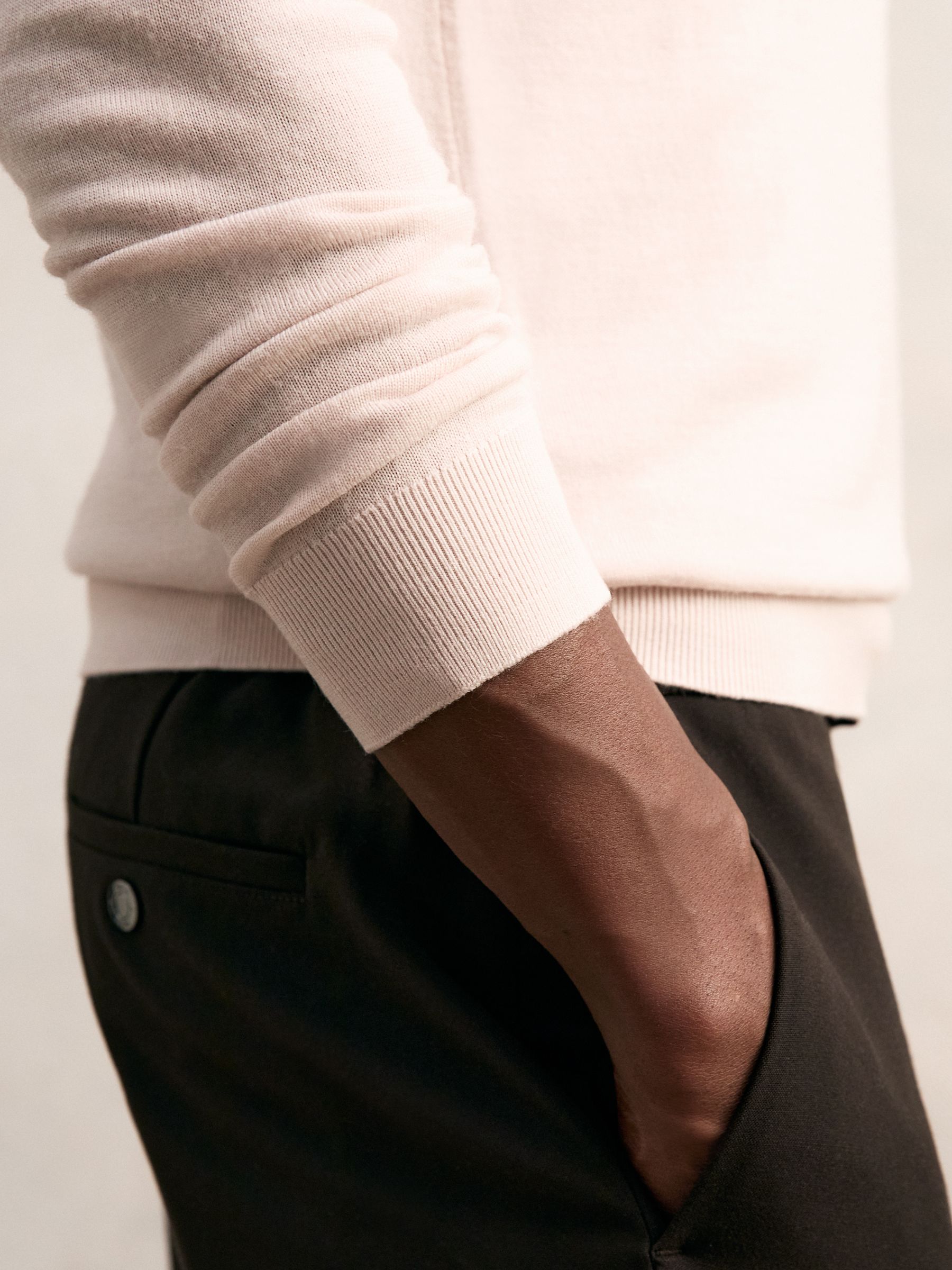 Merino Wool Half-Zip Funnel Neck Jumper in Beige - Image 5 of 7