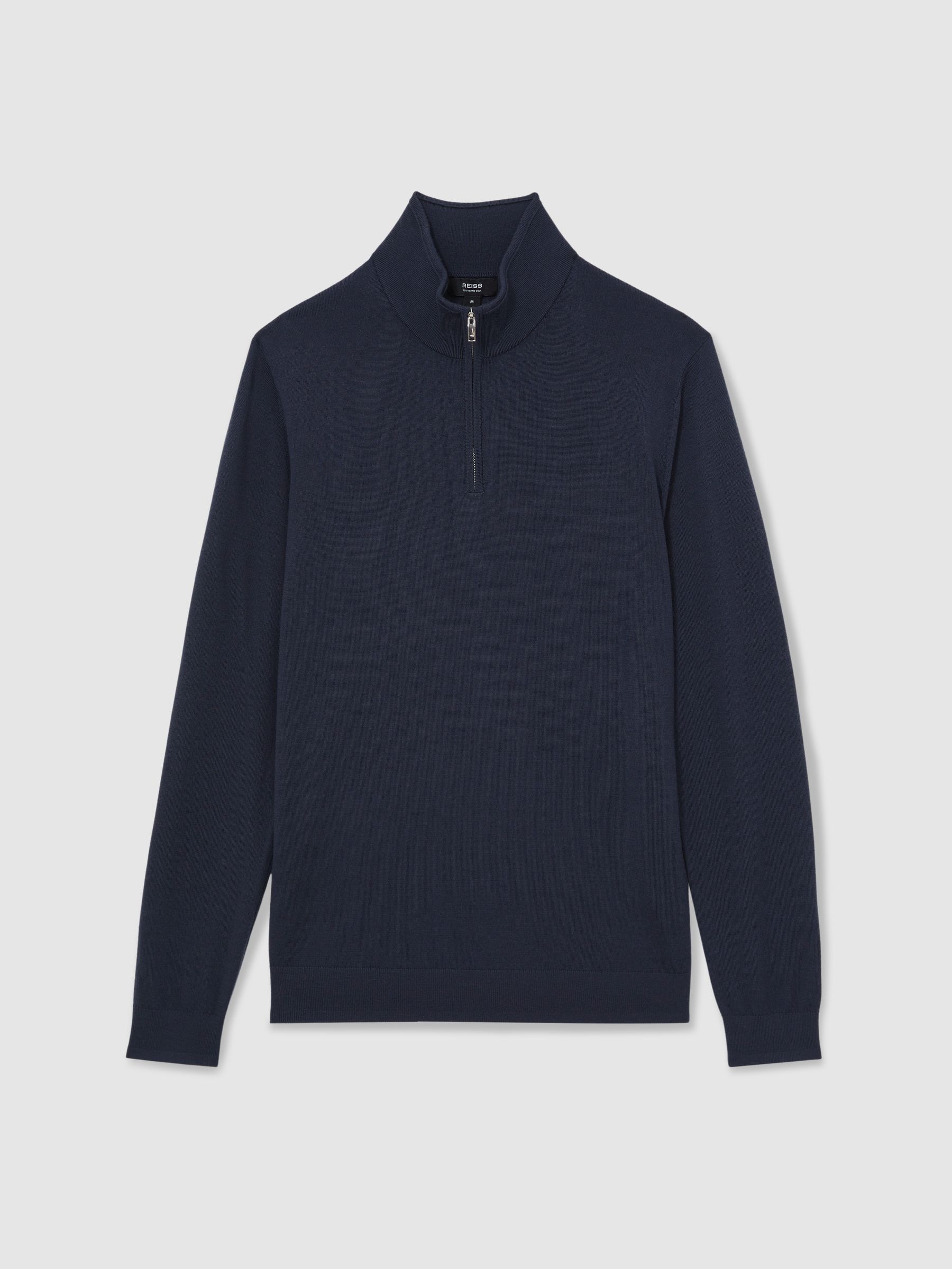 Merino Wool Half-Zip Funnel Neck Jumper in Midnight Navy - Image 2 of 5