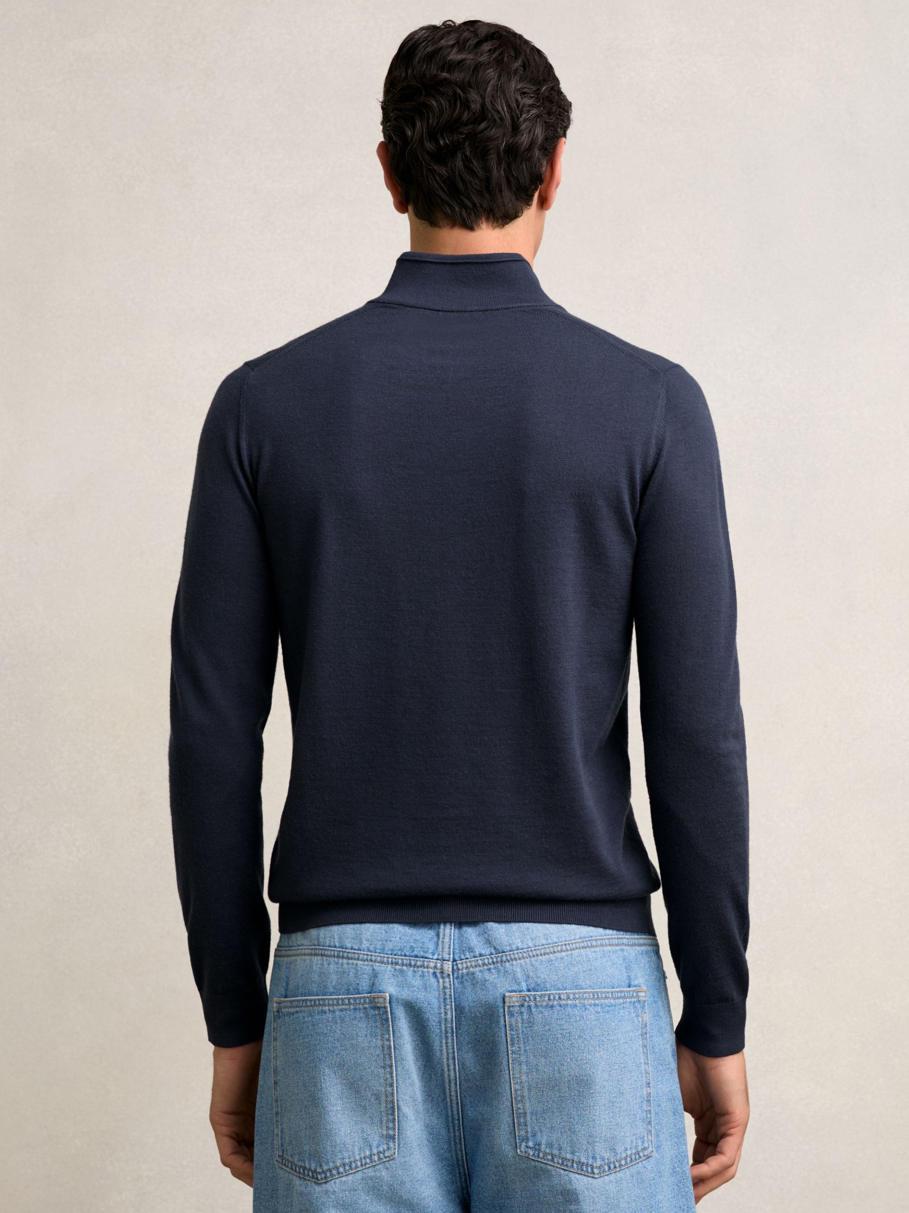 Merino Wool Half-Zip Funnel Neck Jumper in Midnight Navy - Image 4 of 5