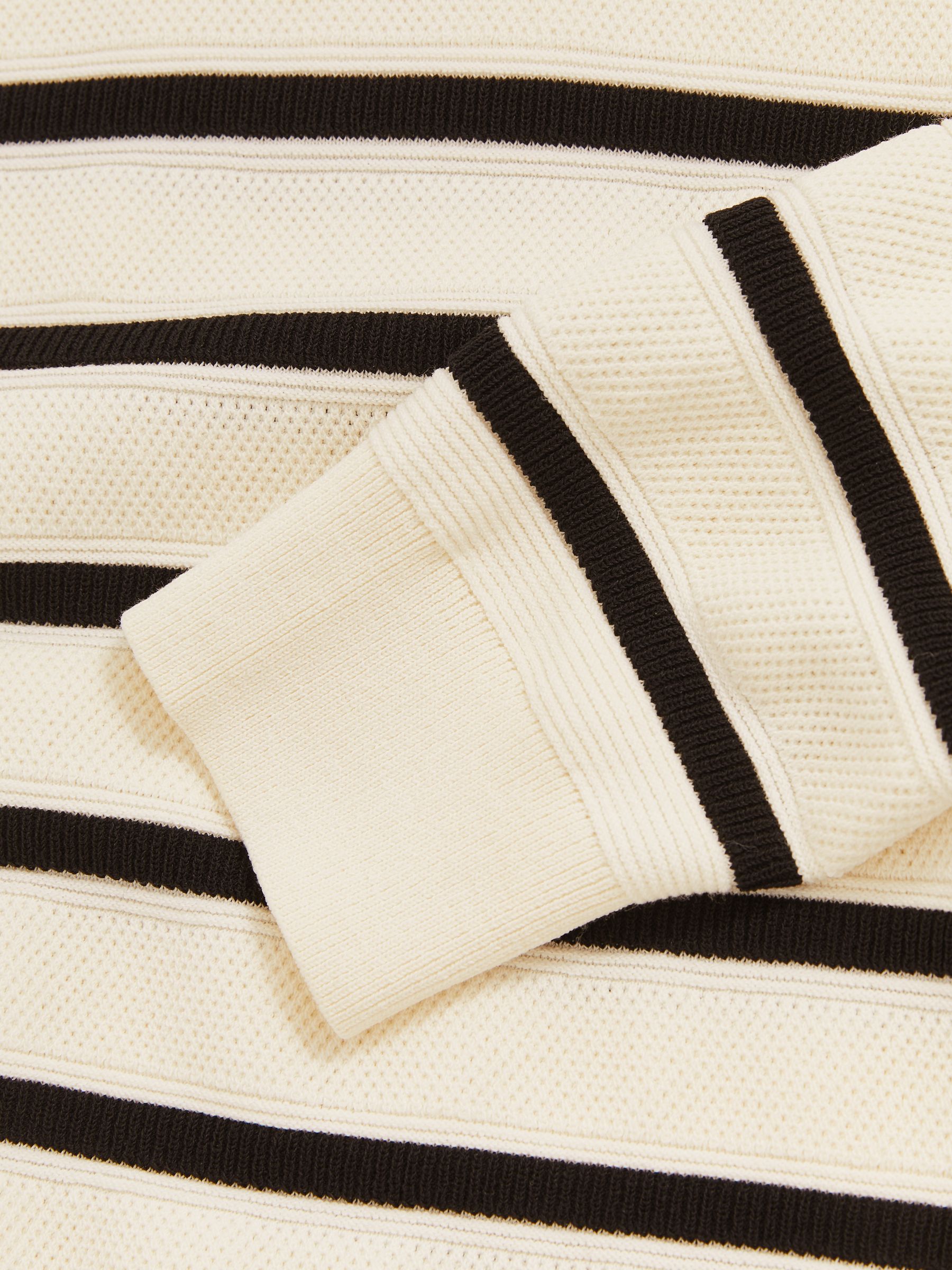 Cotton Blend Stripe Knit Polo Shirt in Warm Stone/Black - Image 5 of 5