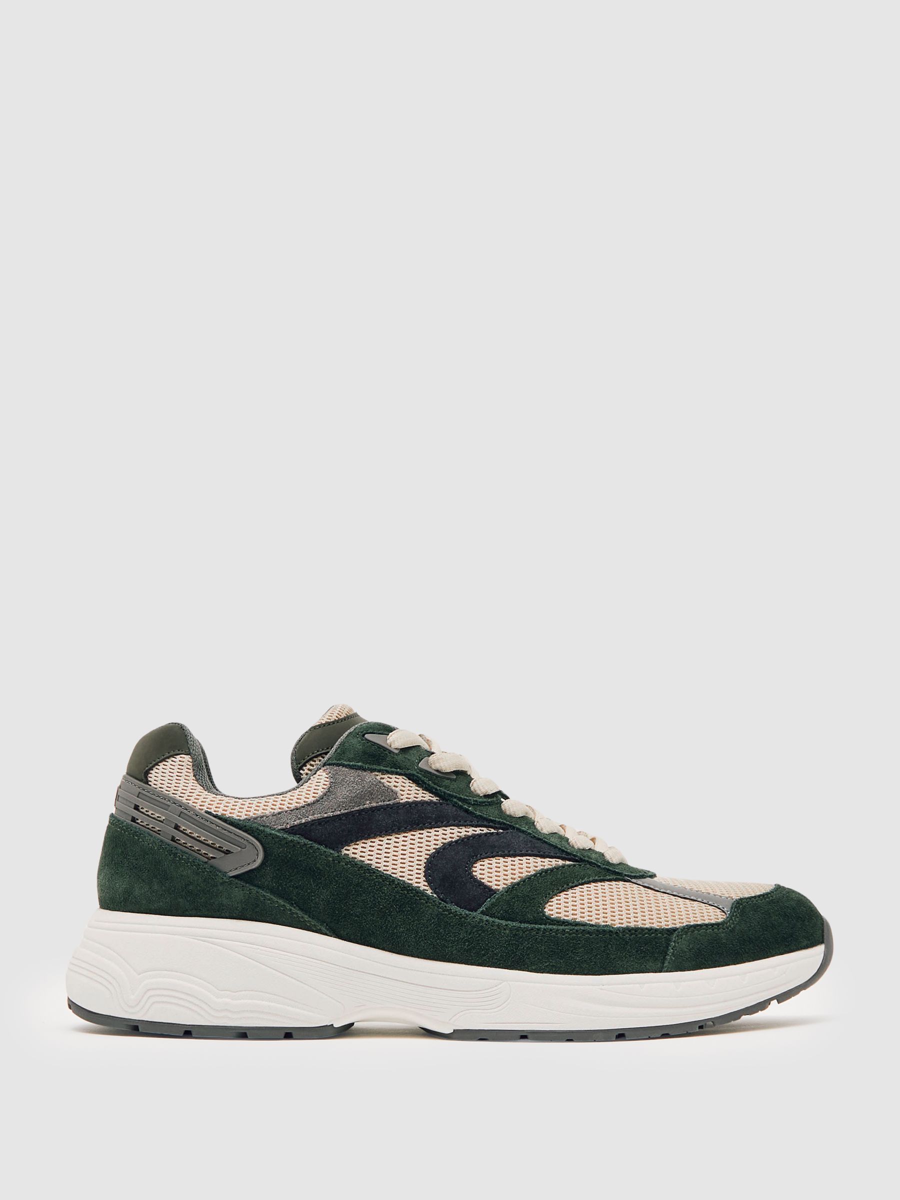 Panelled Running Trainers in Forest Green/Stone - Image 1 of 5 Panelled Running Trainers in Forest Green/Stone - Image 1 of 5