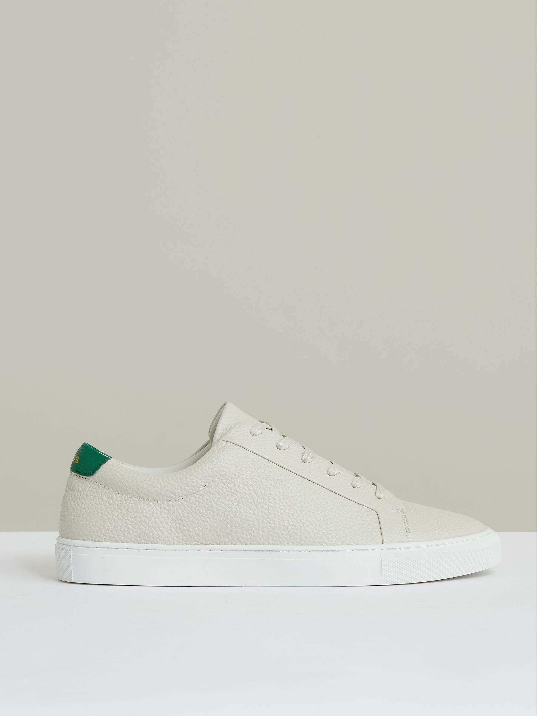 Tumbled-Leather Low-Top Trainers in Off White/Green - Image 1 of 4