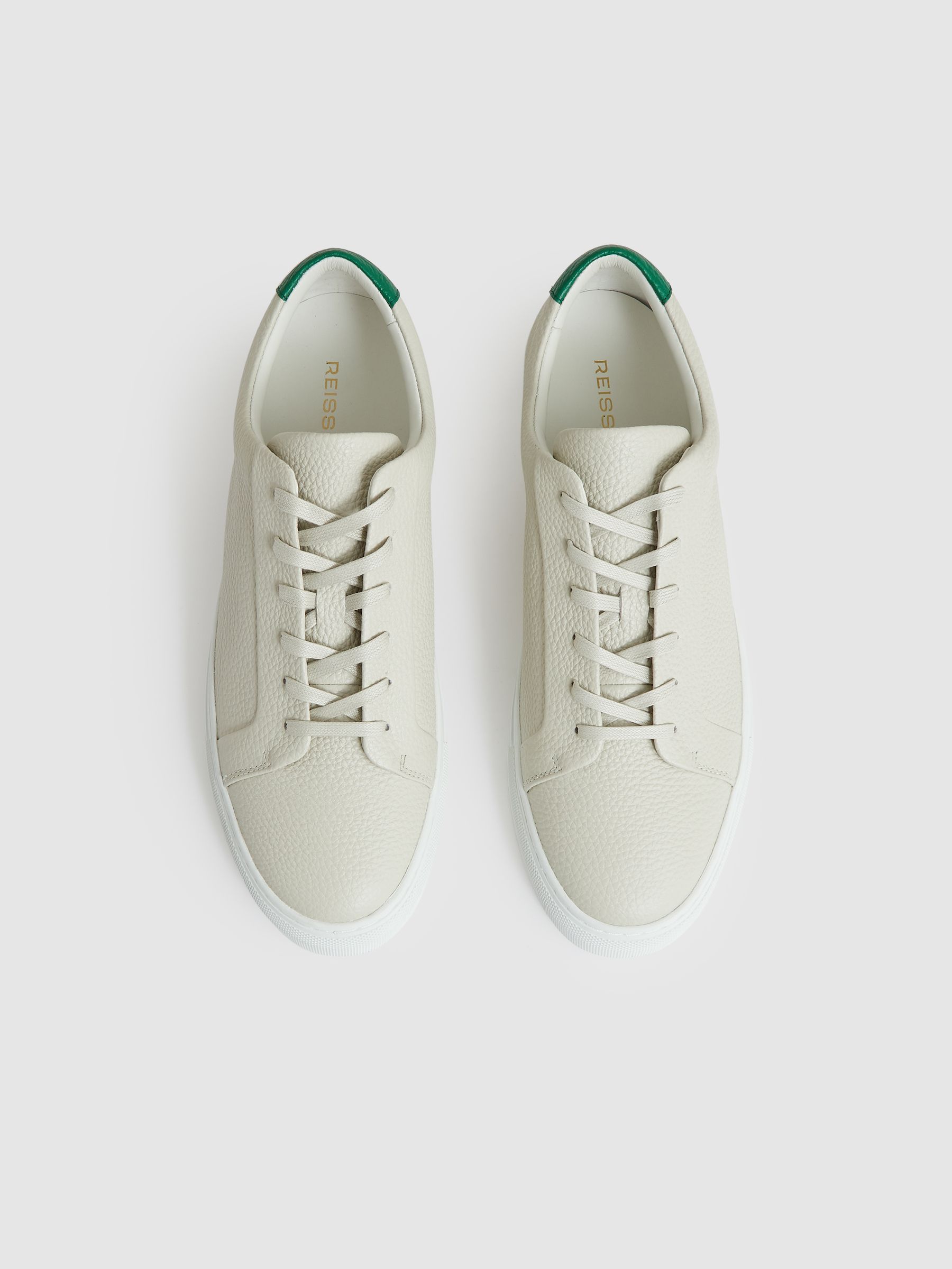 Tumbled-Leather Low-Top Trainers in Off White/Green - Image 2 of 4