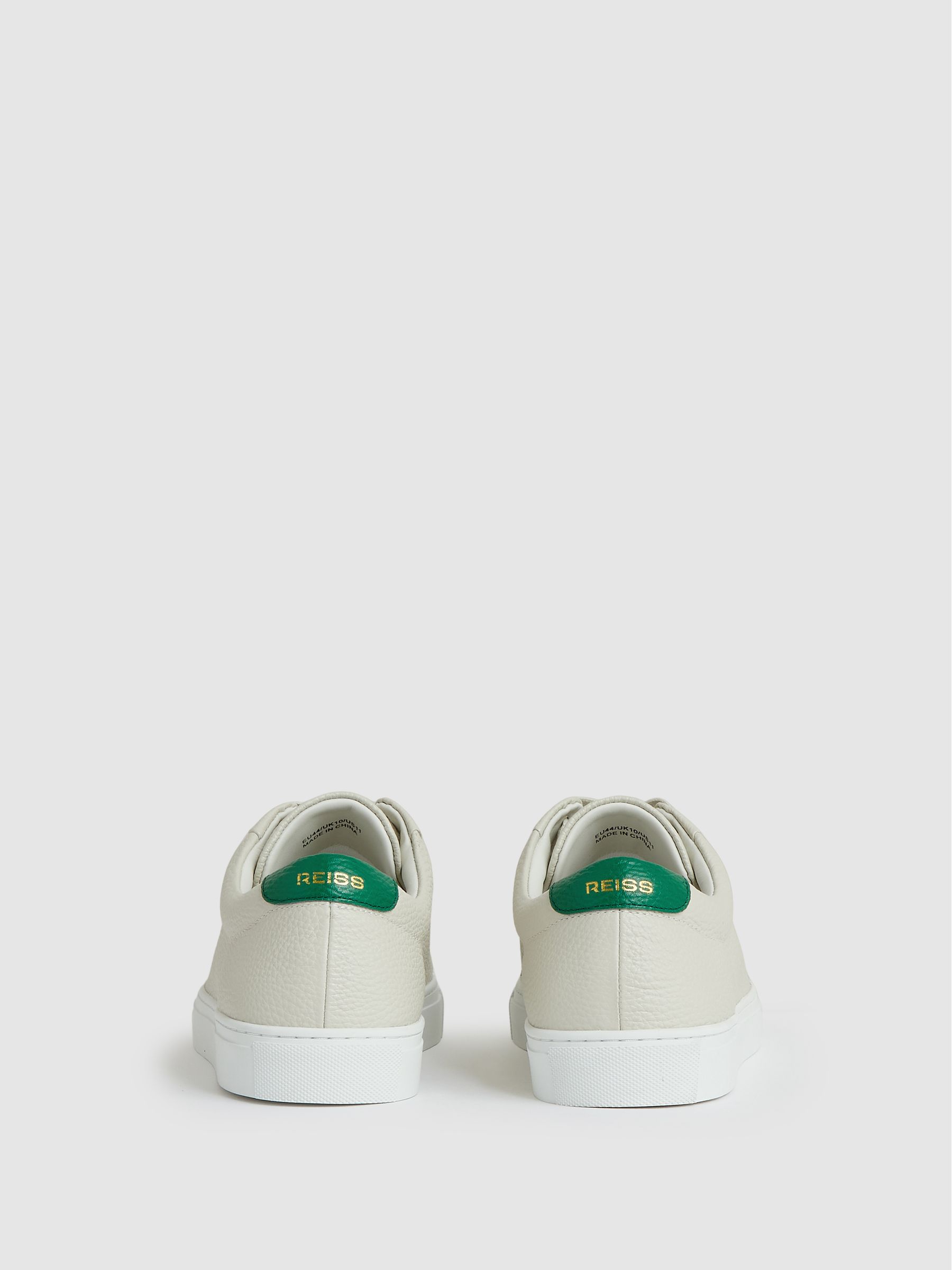 Tumbled Leather Trainers in Off White/Green - image 2