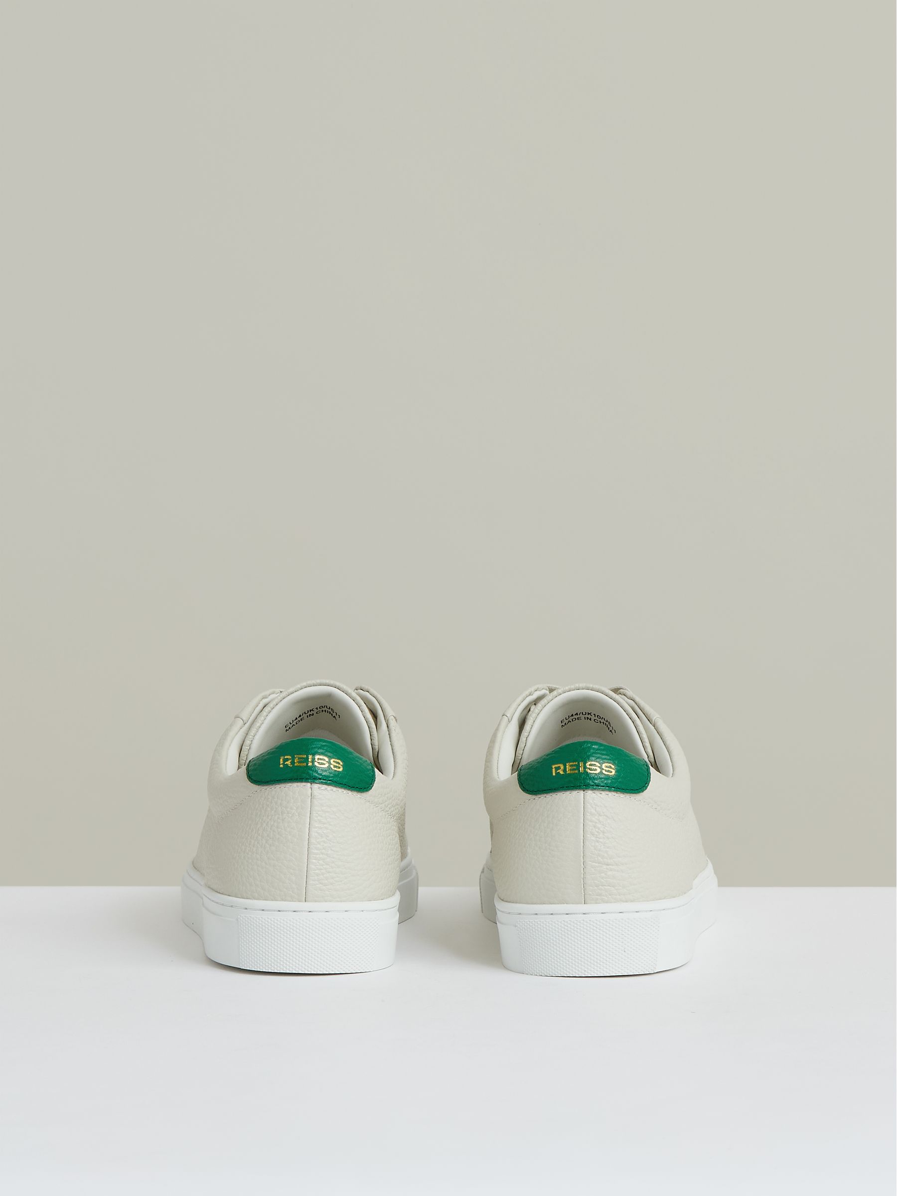 Tumbled-Leather Low-Top Trainers in Off White/Green - Image 3 of 4