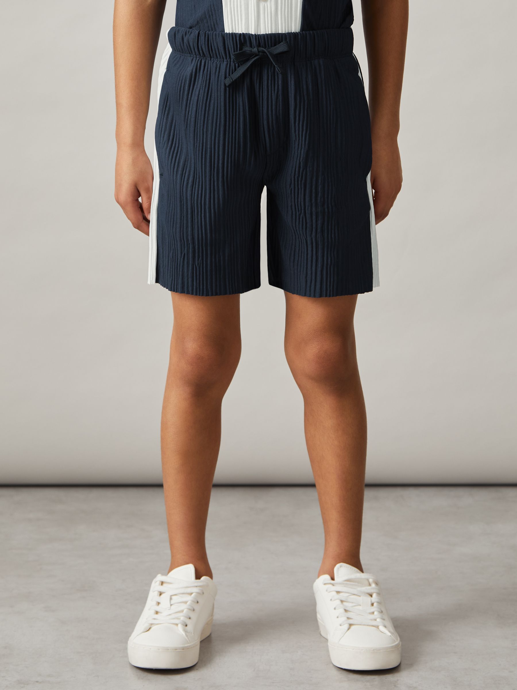13-14 yrs Plissé Colour-Block Shorts in Navy/White - Image 3 of 4