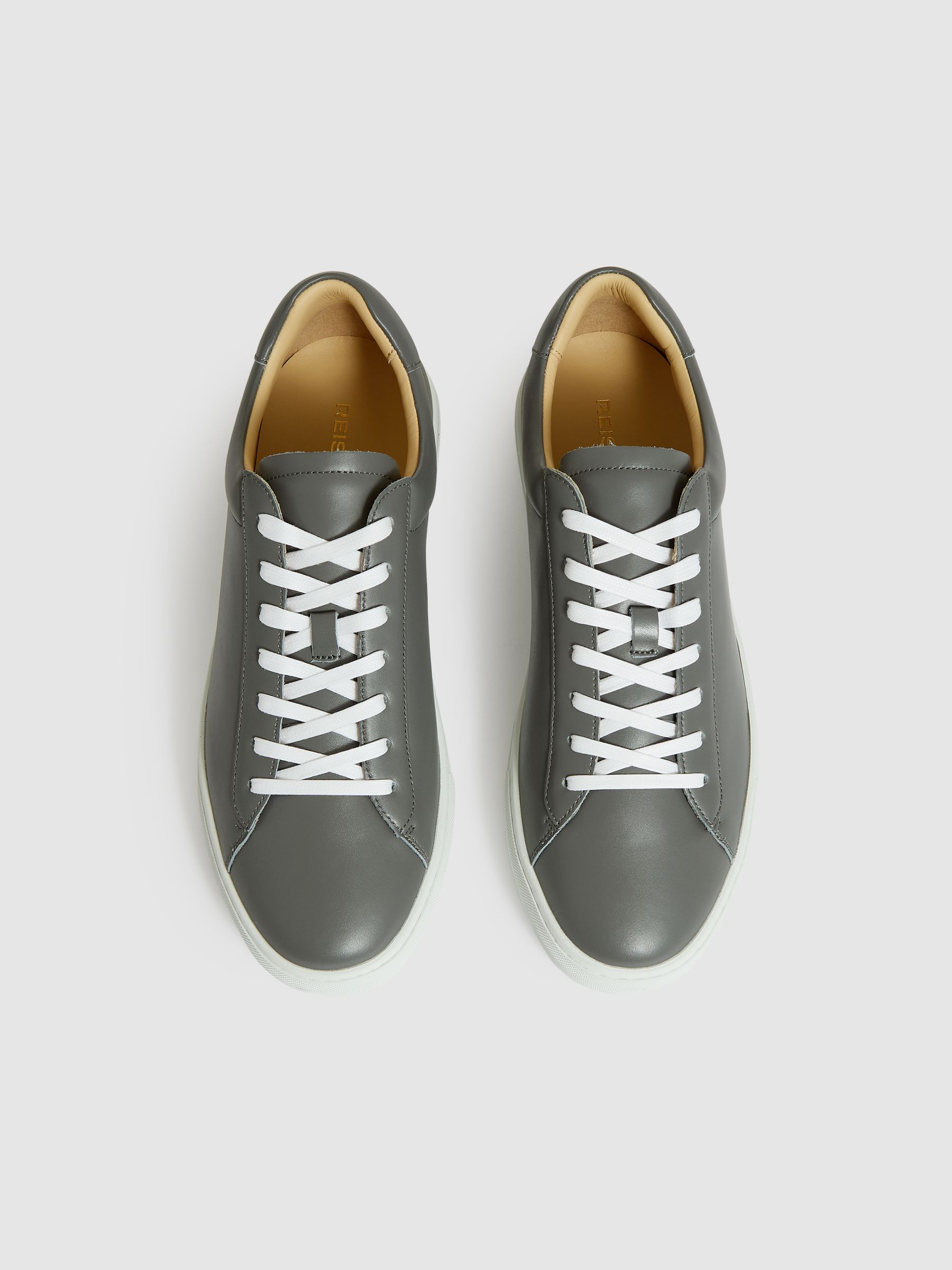 Leather Low-Top Trainers in Graphite Grey - Image 3 of 5