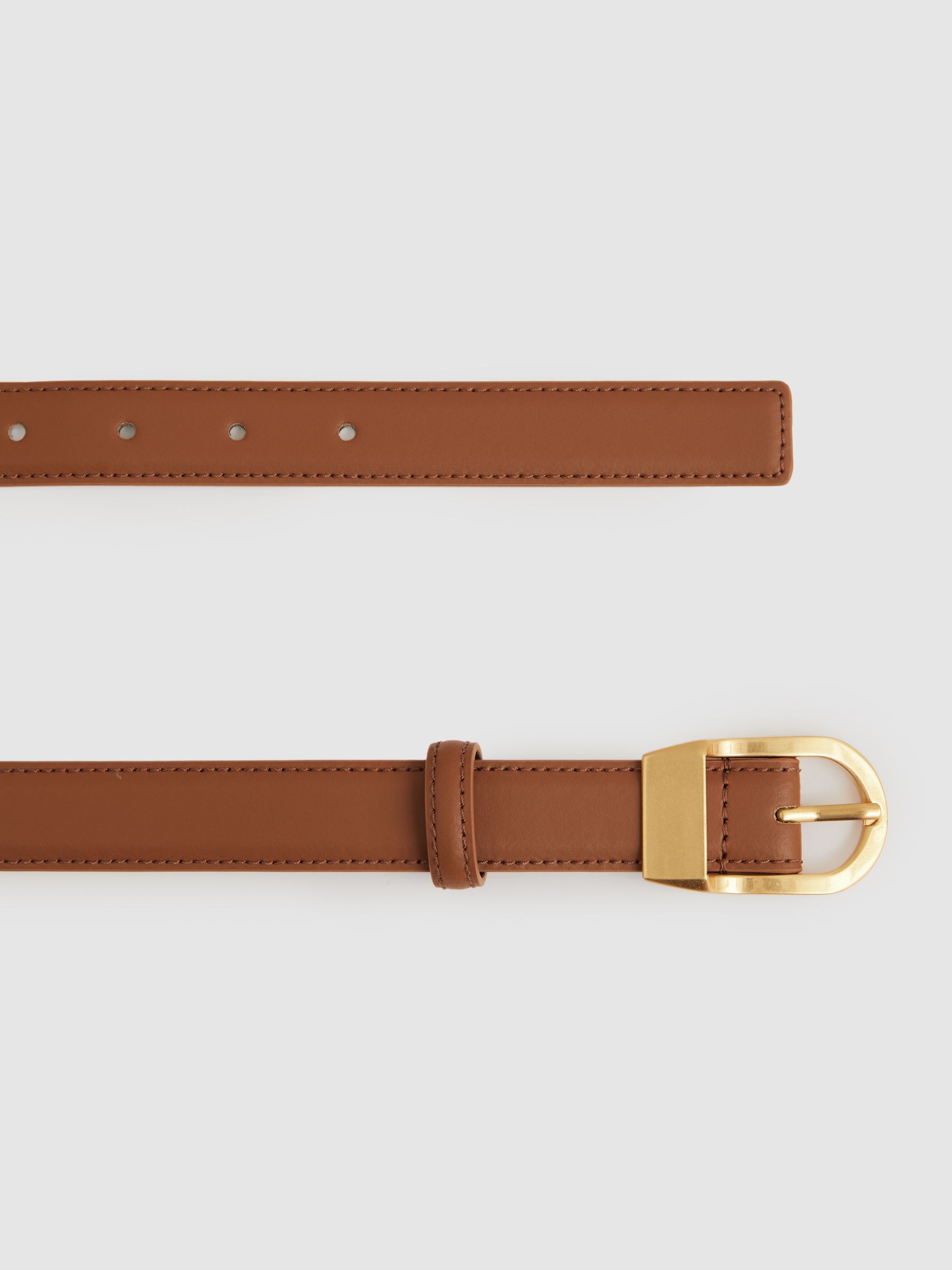 Leather Curved-Buckle Belt in Tan - image 3