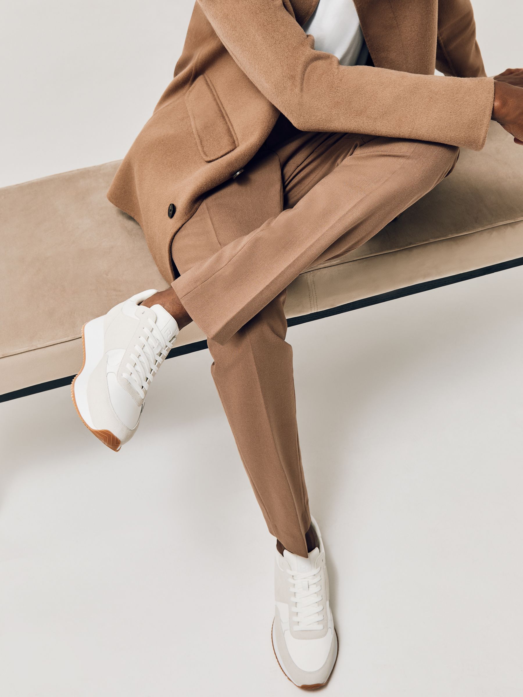 Suede Lace-Up Running Trainers in White - Image 1 of 6