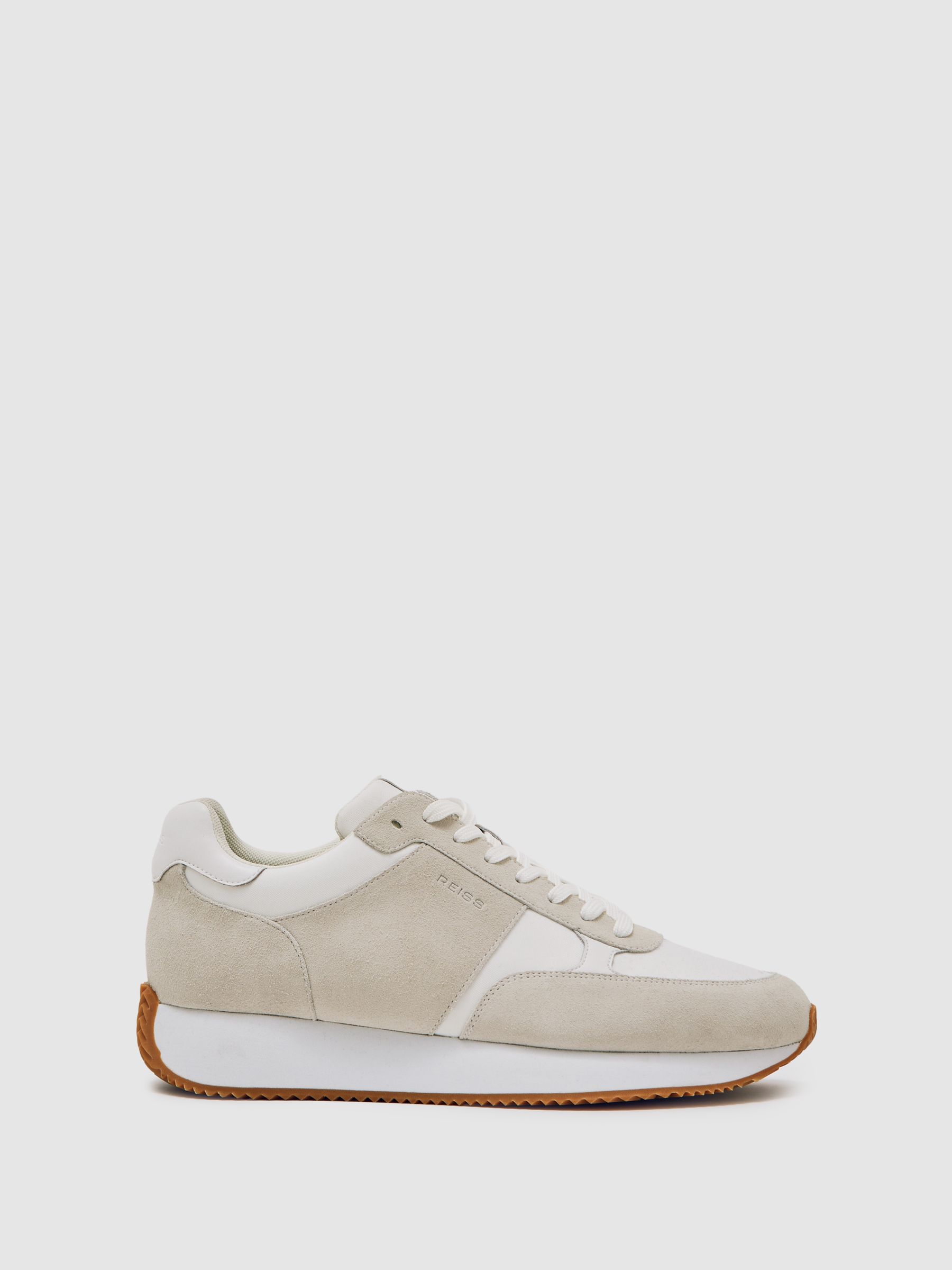 Suede Lace-Up Running Trainers in White - Image 2 of 6 Suede Lace-Up Running Trainers in White - Image 2 of 6
