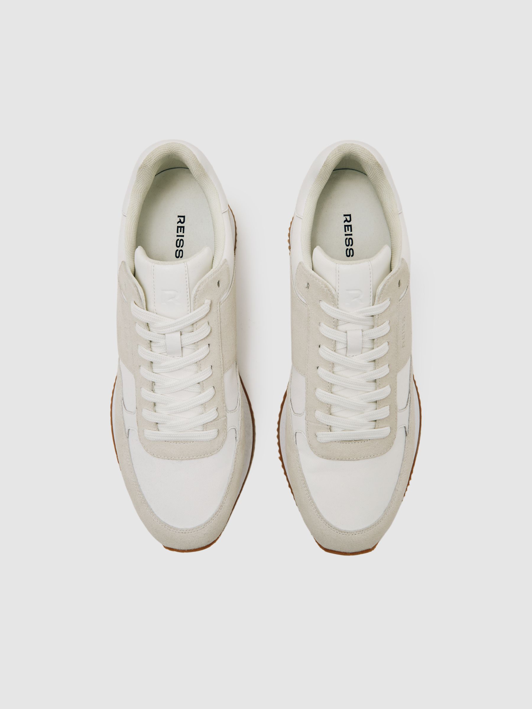 Suede Lace-Up Running Trainers in White - Image 4 of 6