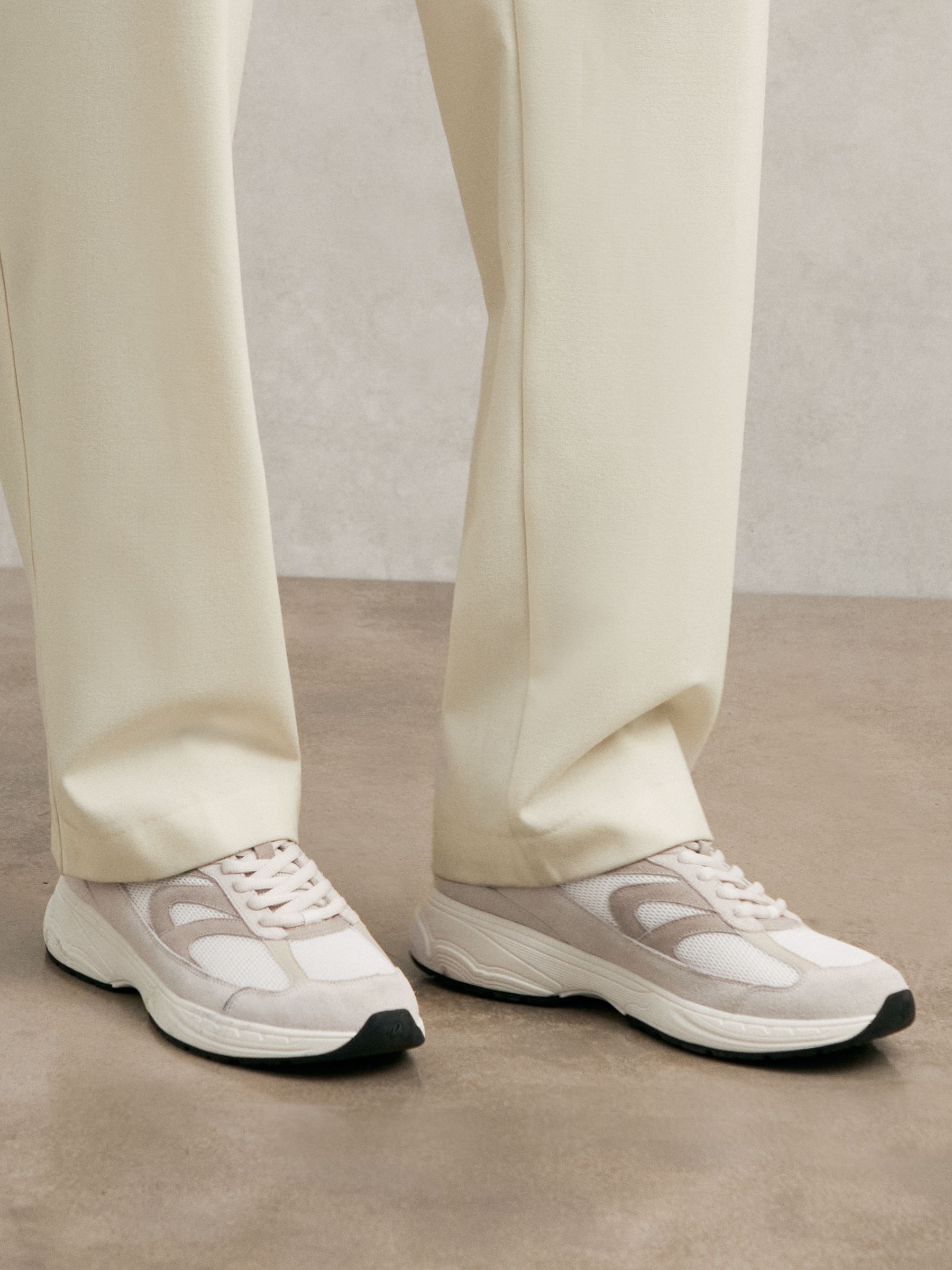 Panelled Running Trainers in Off White/Stone - Image 3 of 6