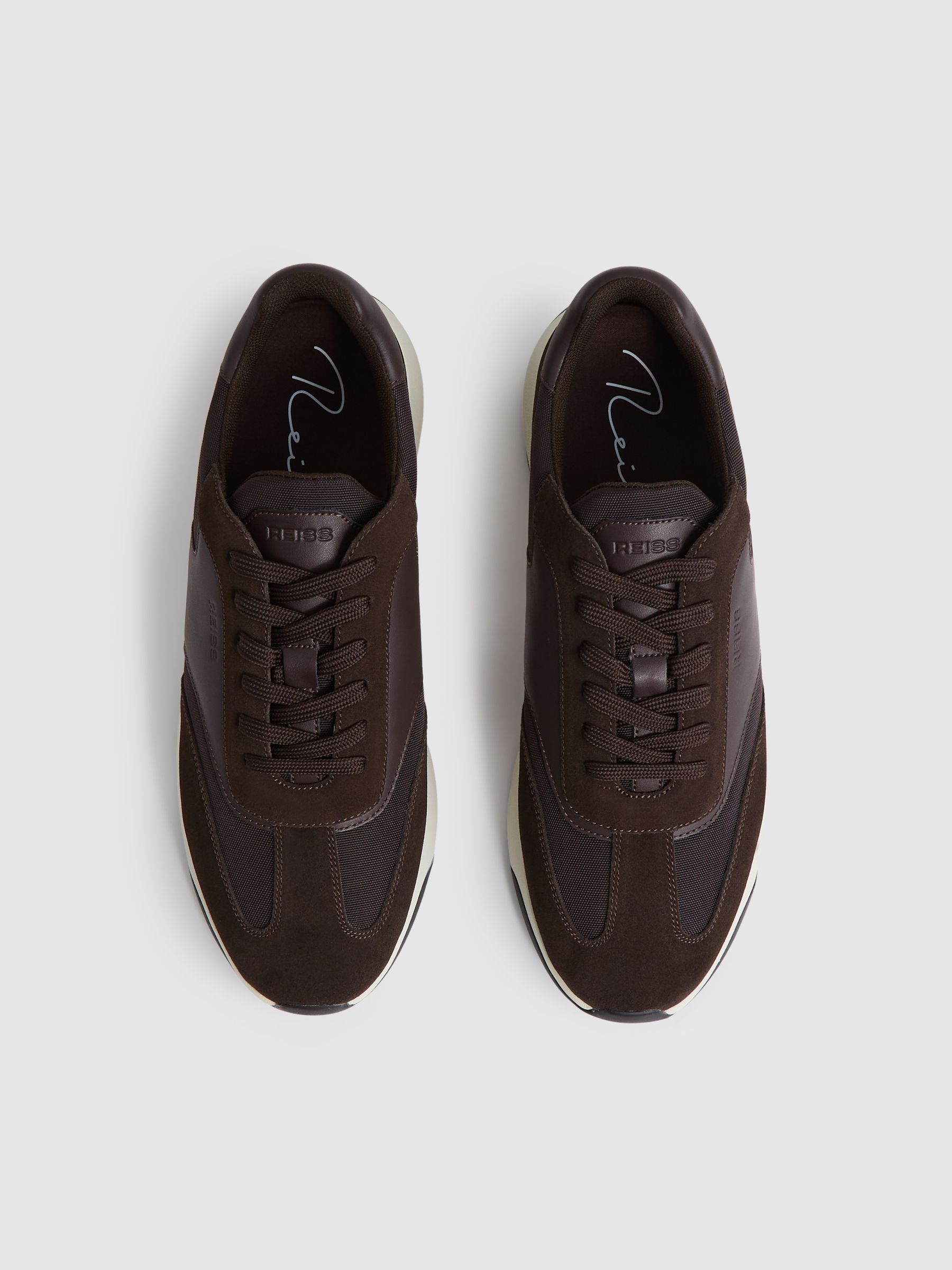 Bonded-Leather Suede Running Trainers in Chocolate Brown - Image 4 of 6
