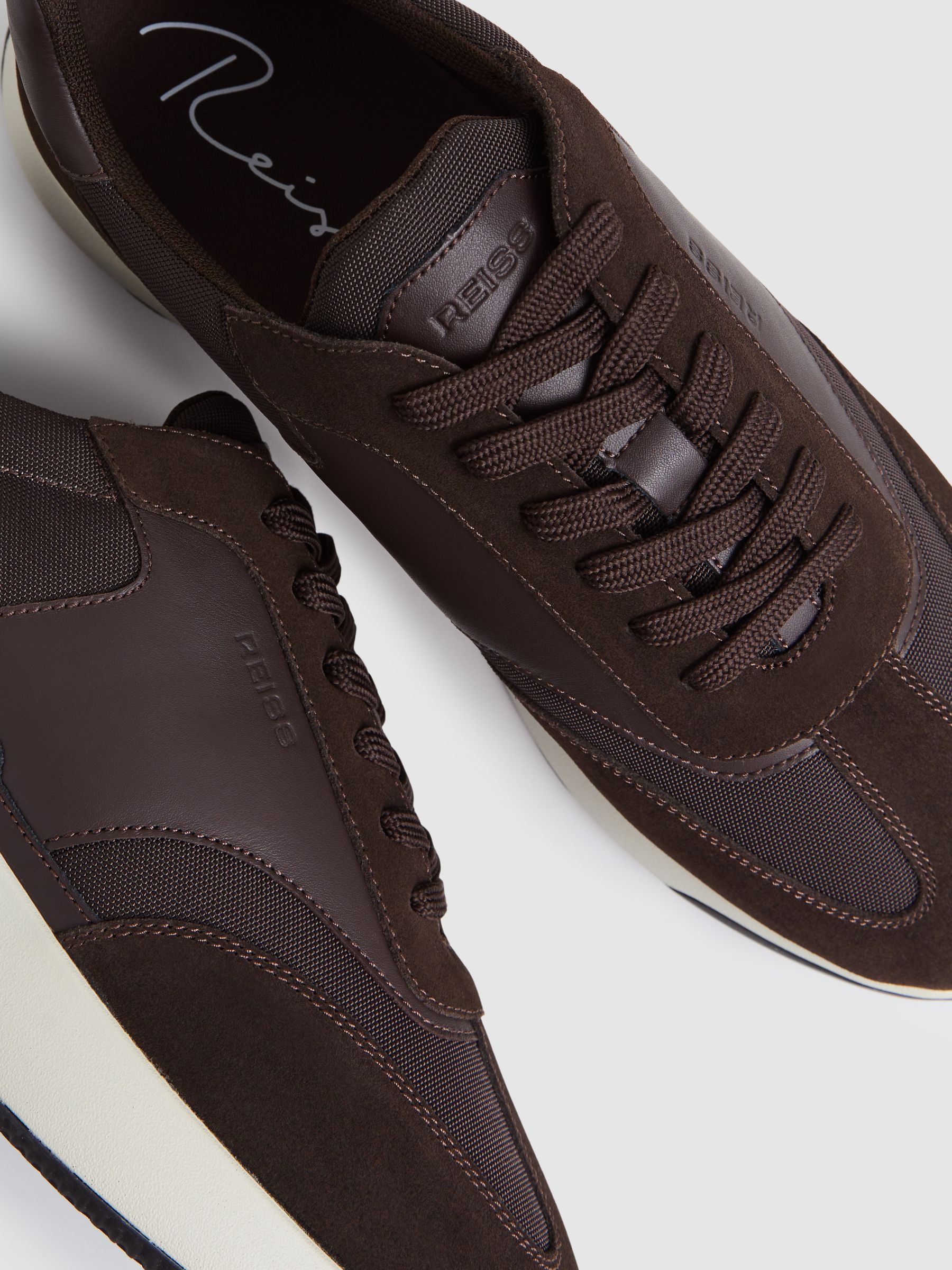 Bonded-Leather Suede Running Trainers in Chocolate Brown - Image 5 of 6