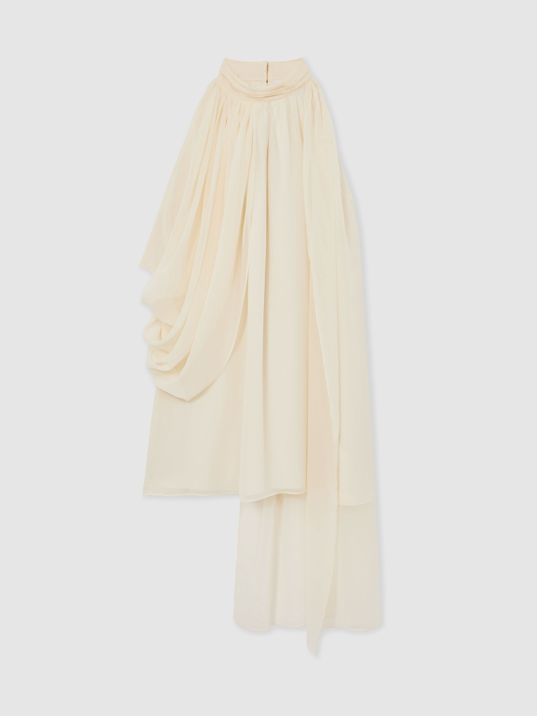 Draped Chiffon Sleeveless Mini Dress in Ivory - Image 2 of 6