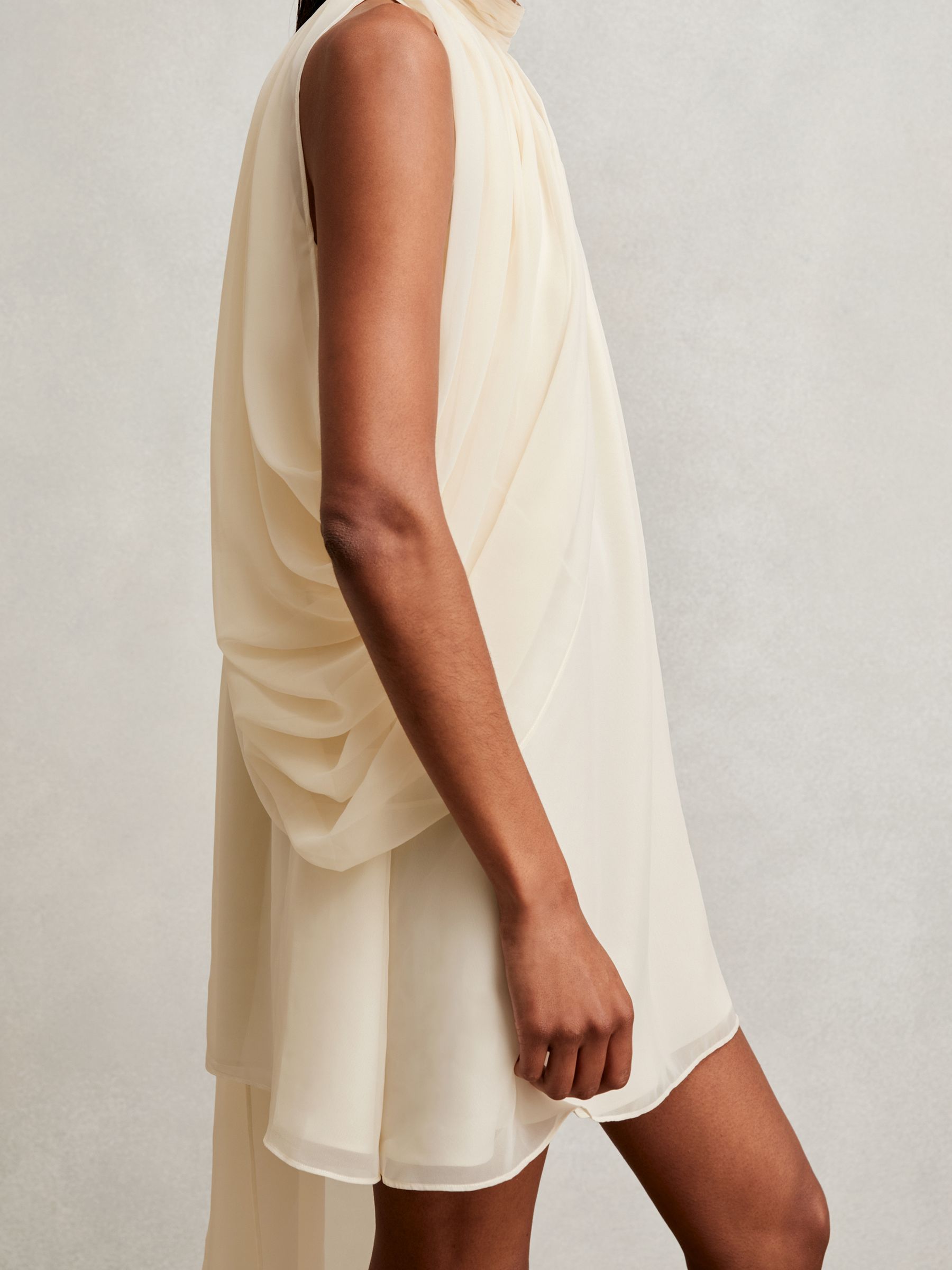 Draped Chiffon Sleeveless Mini Dress in Ivory - Image 4 of 6