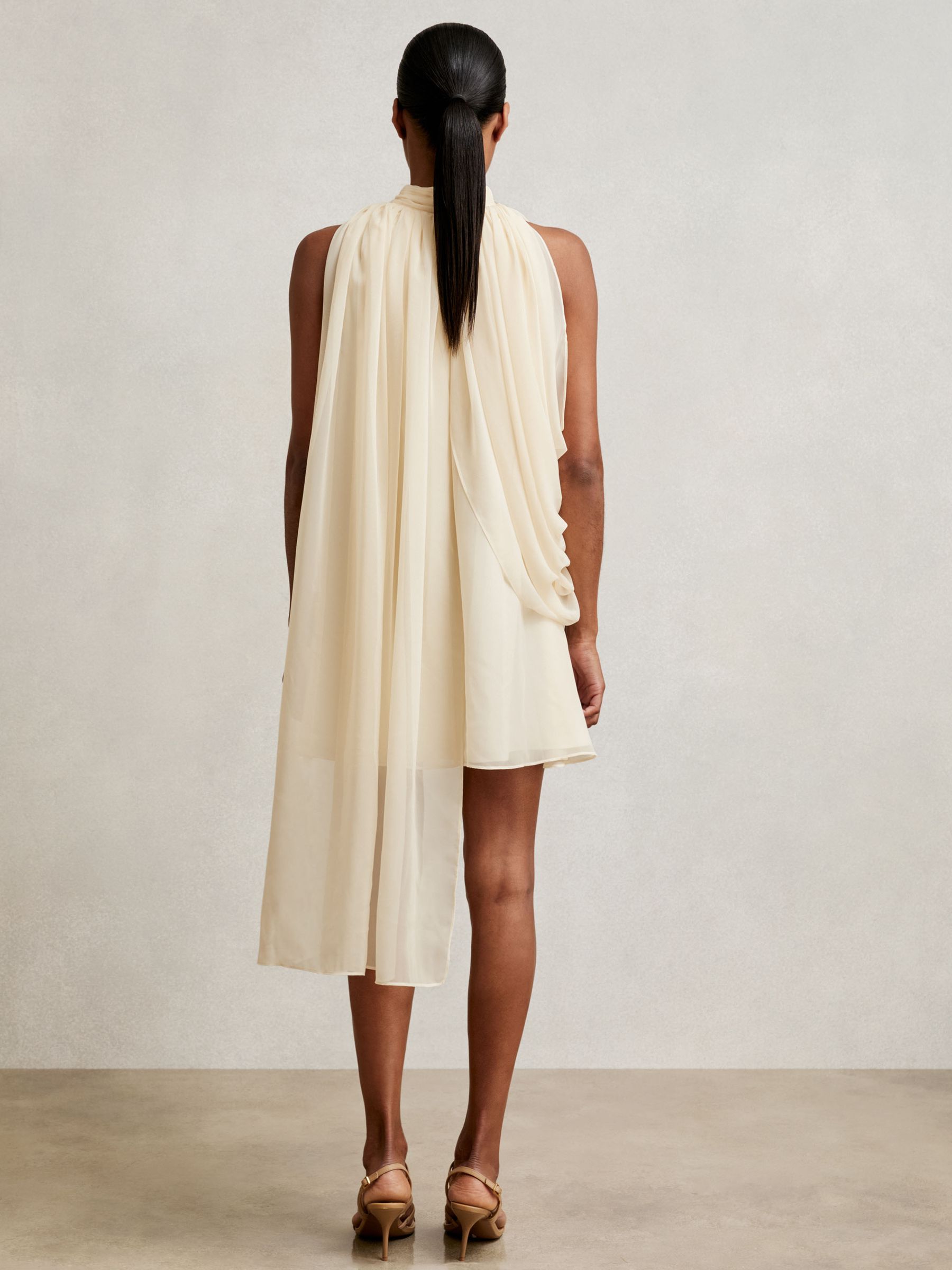 Draped Chiffon Sleeveless Mini Dress in Ivory - Image 5 of 6