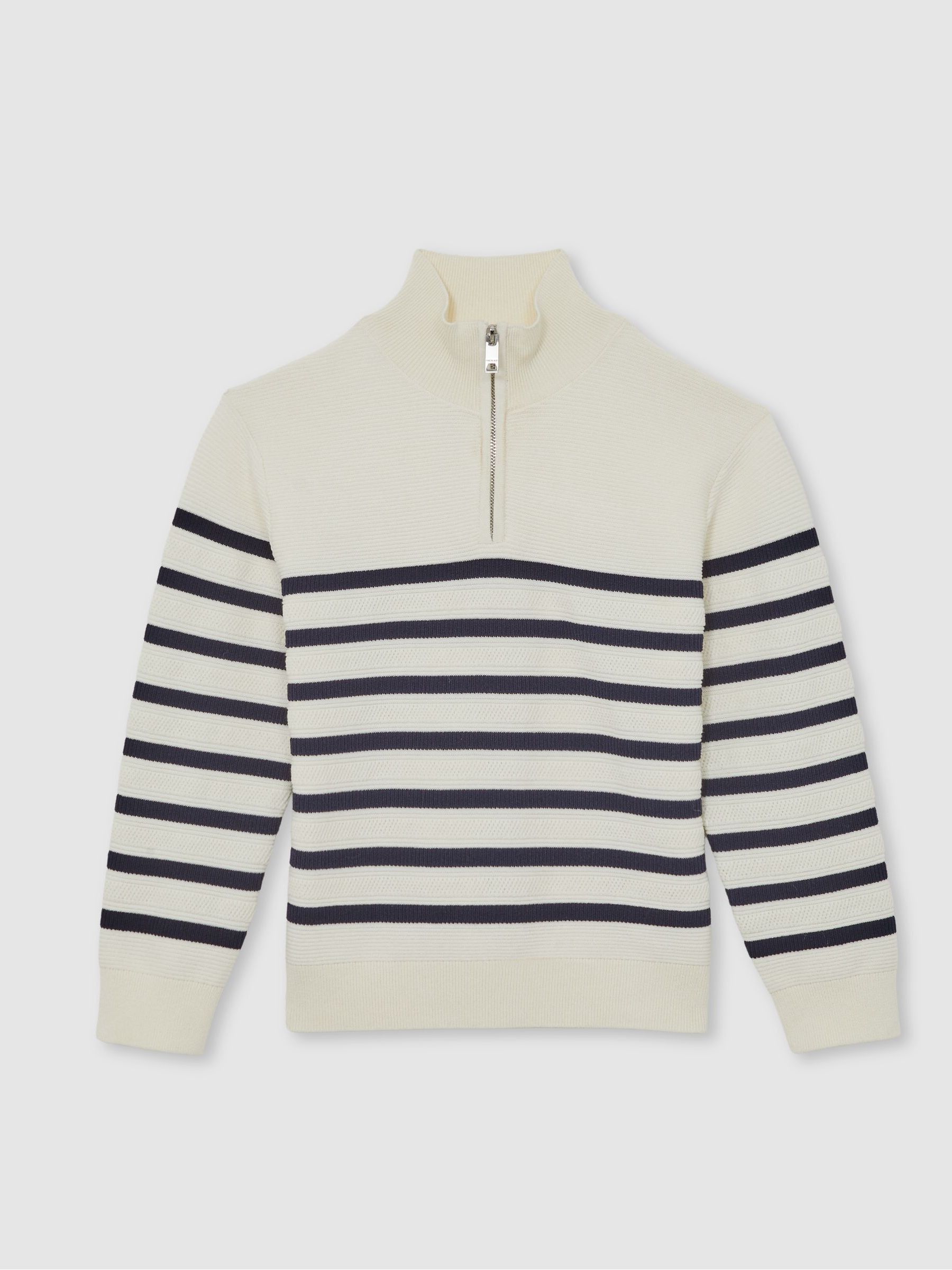 3-9 yrs Cotton-Blend Stripe Half-Zip Jumper in White - Image 2 of 4