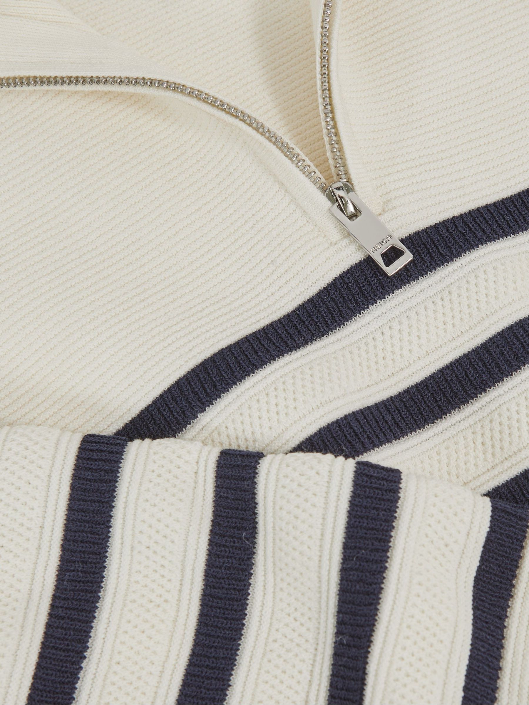 3-9 yrs Cotton-Blend Stripe Half-Zip Jumper in White - Image 4 of 4