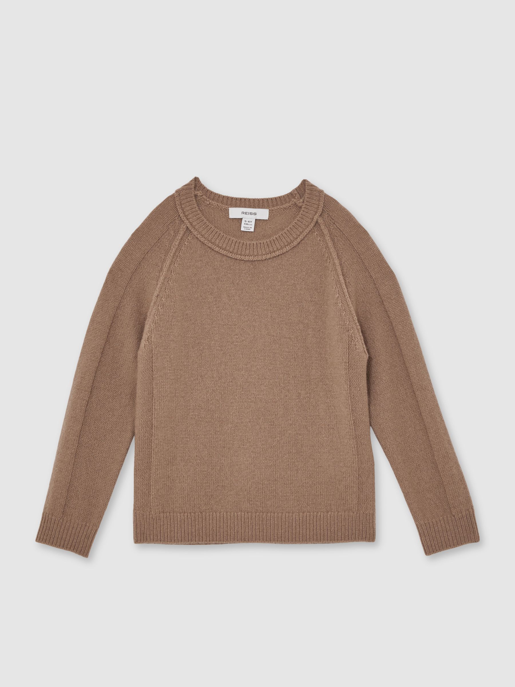 3-9 yrs Wool-Cashmere Reverse-Seam Jumper in Camel - Image 2 of 3