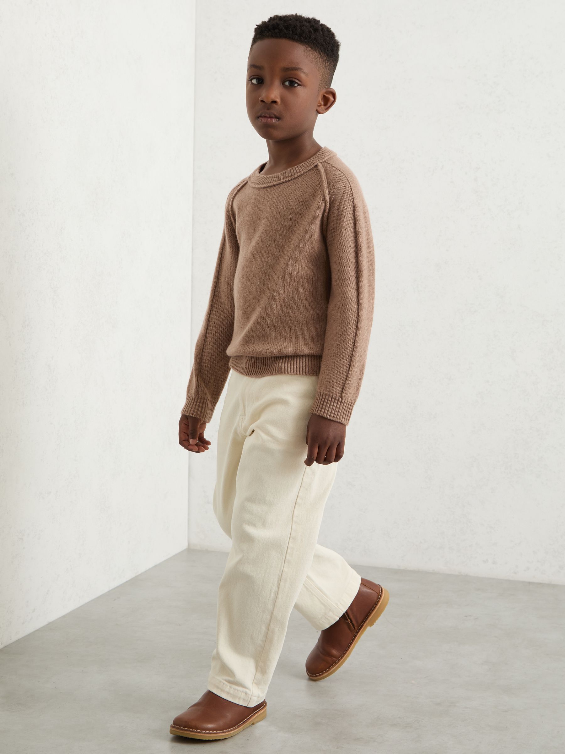 3-9 yrs Wool-Cashmere Reverse-Seam Jumper in Camel - Image 3 of 3
