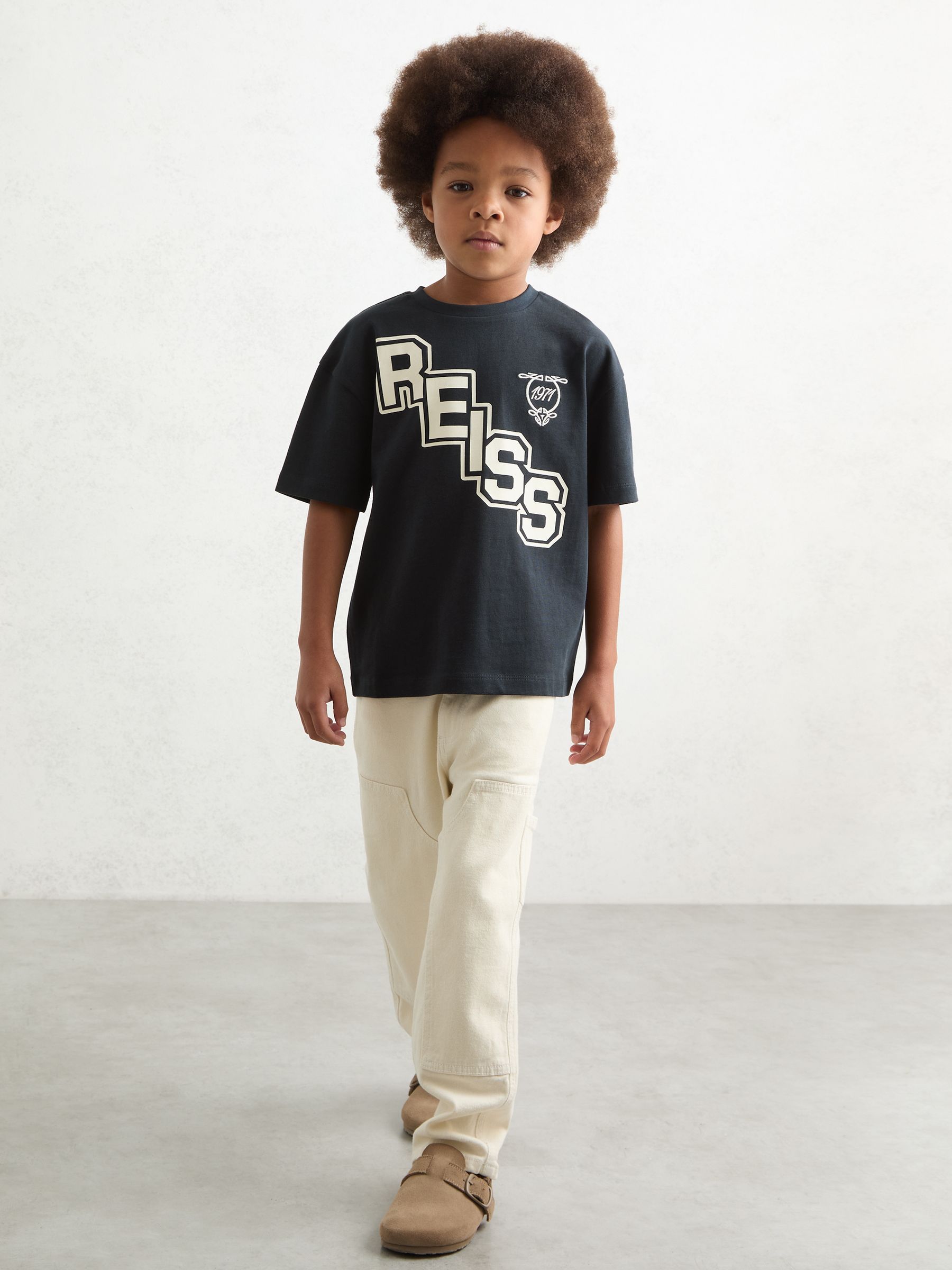 9-13 yrs Cotton Oversized Logo T-Shirt in Navy/White - Image 3 of 4