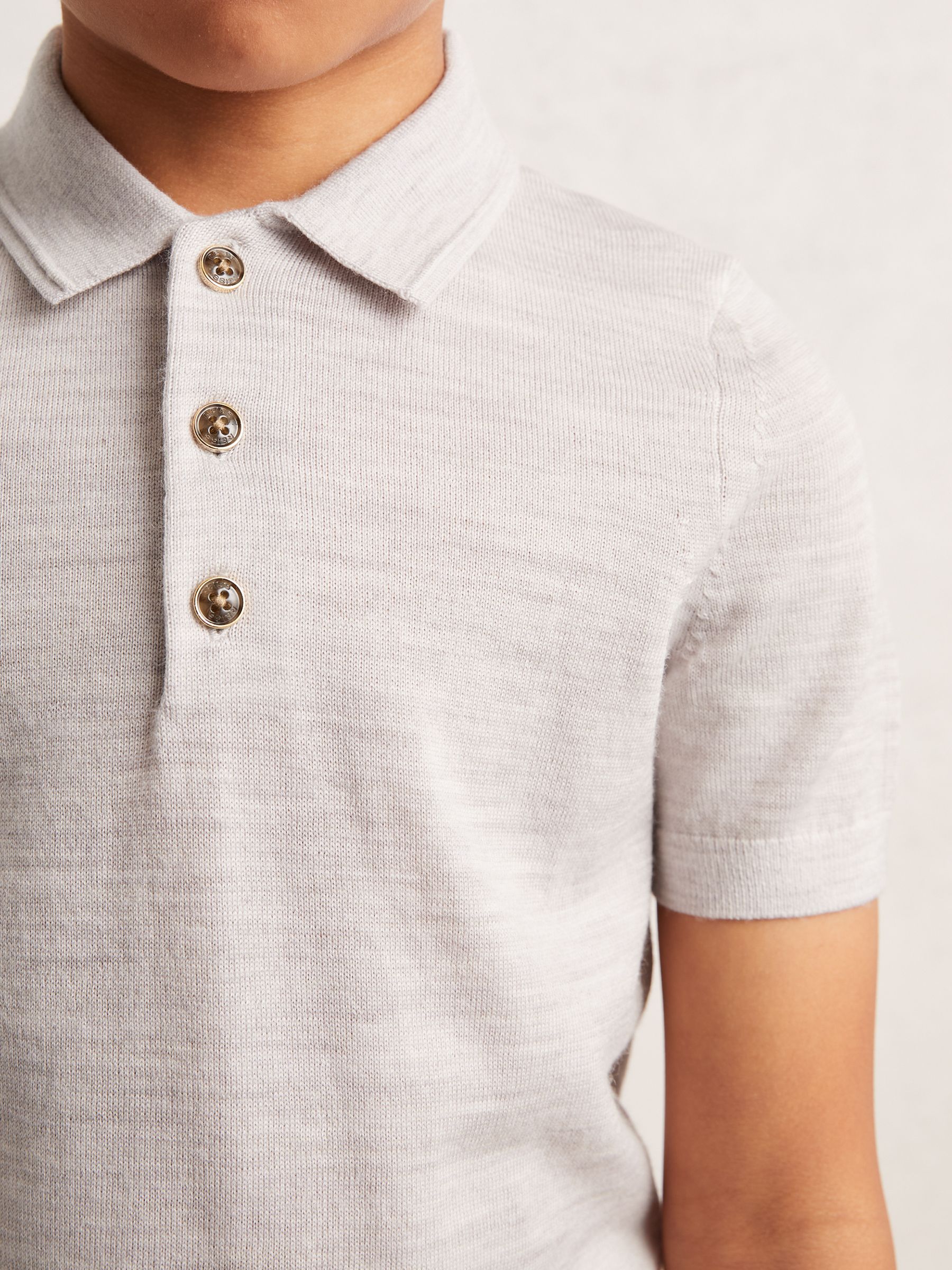 13-14 yrs Merino Wool Short Sleeve Polo Shirt in Wicker Melange - Image 3 of 4