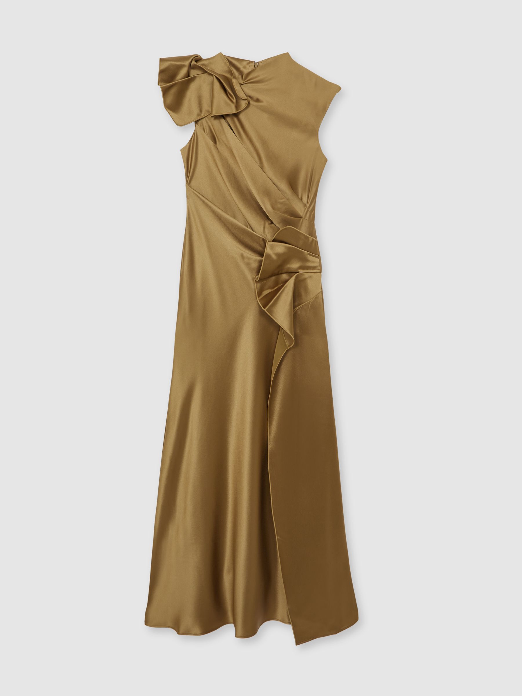 Acler Draped Satin Midi Dress in Gold Moss - Image 2 of 5