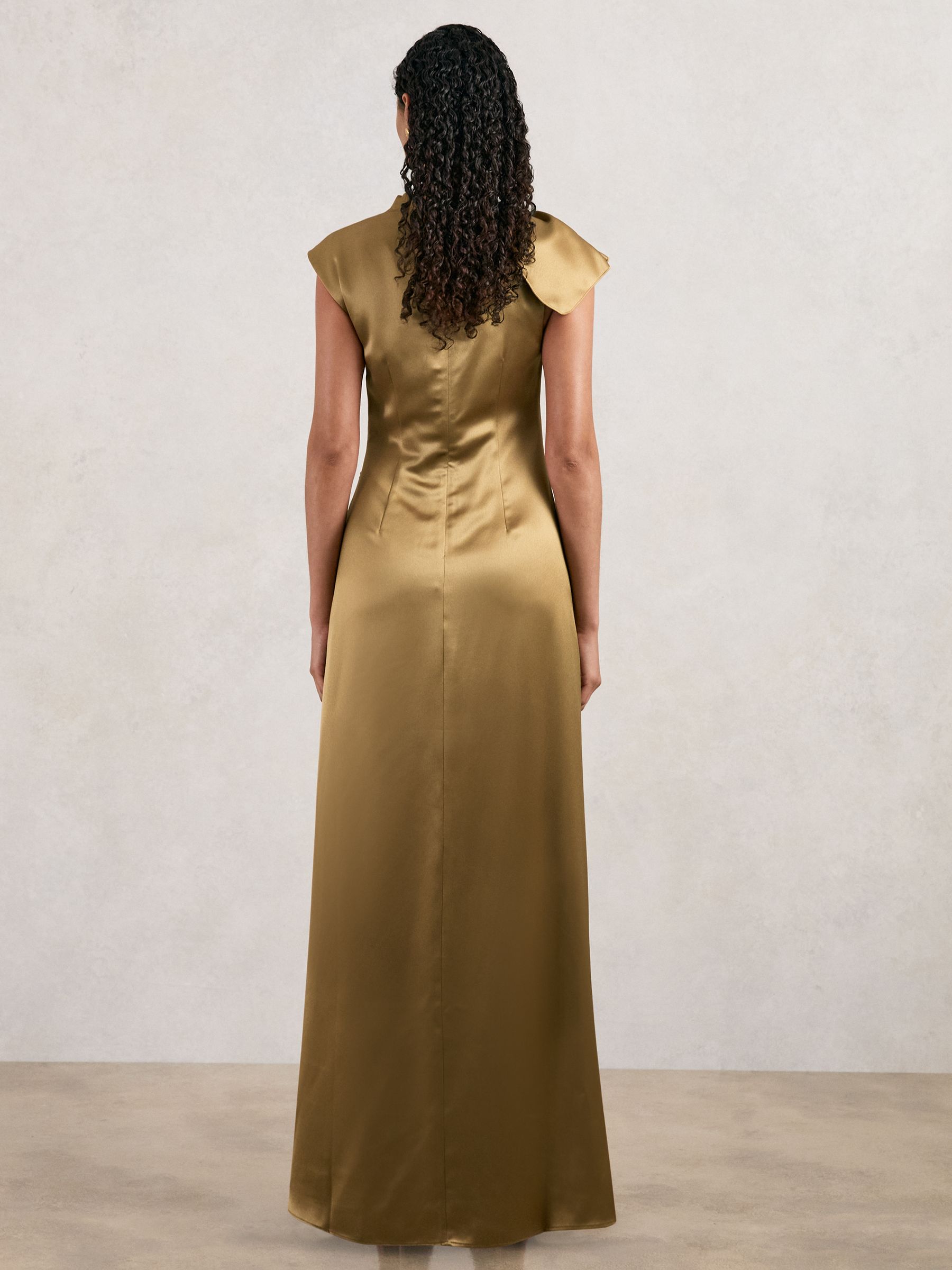 Acler Draped Satin Midi Dress in Gold Moss - Image 4 of 5